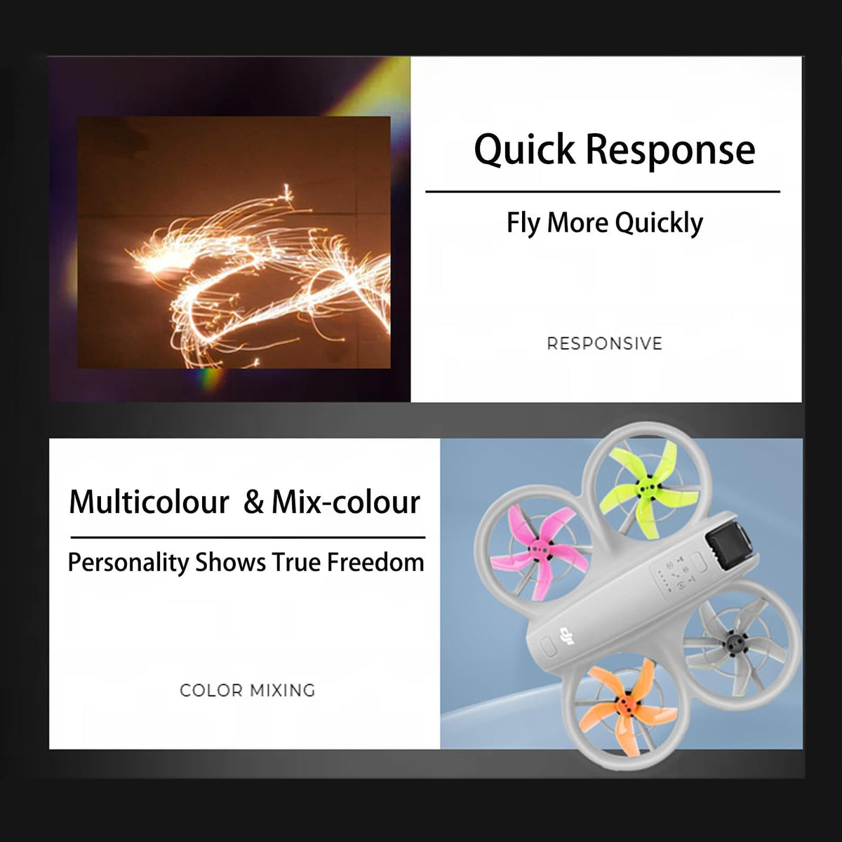 TEHAOUU Drone - Cuchillas coloridas para hélices DJI Neo de bajo ruido, silenciosas, ligeras y duraderas, para accesorios Neo, repuesto rápido, 4 piezas (negro)