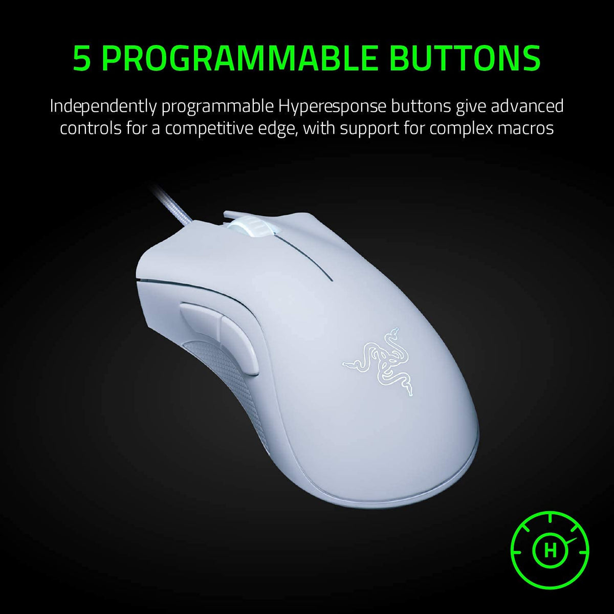 Razer DeathAdder Essential Mouse para videojuegos: Sensor óptico de 6400 DPI - 5 botones programables - Interruptores mecánicos - Empuñaduras laterales de goma - Blanco mercurio (renovado)