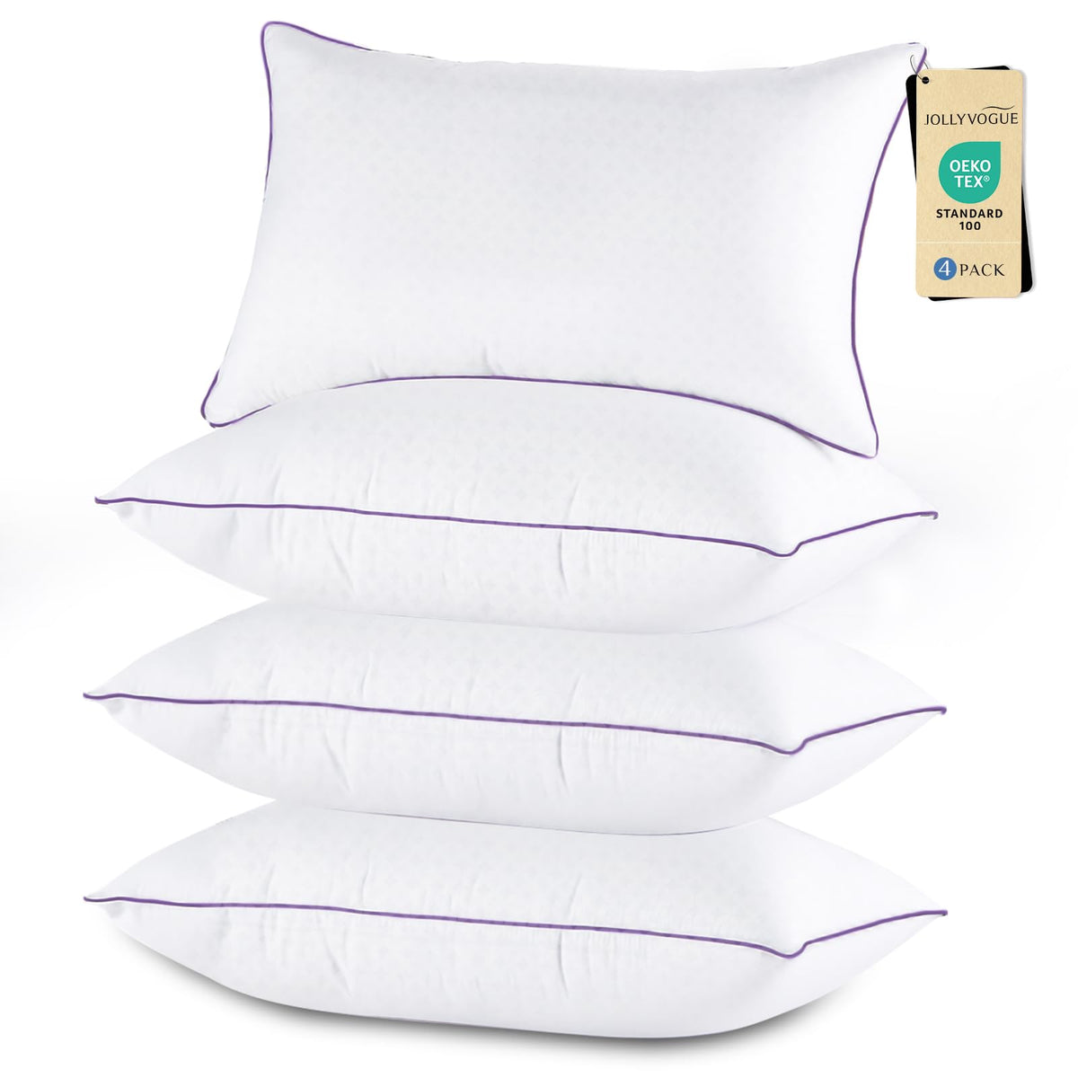 JOLLYVOGUE Almohadas de Cama Tamaño Estándar/Completo Juego de 4, Lavables y Firmes con Relleno Alternativo Extra Suave, Calidad Hotelera Lujosa y Esponjosa para Todo Tipo de Durmientes