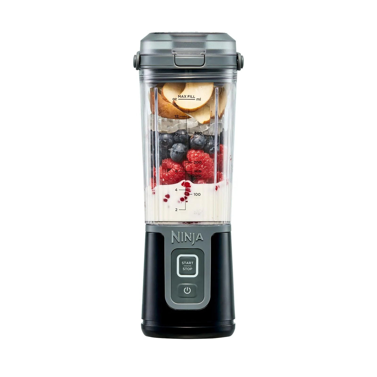 Ninja BC100 Batidora portátil, Capacidad de 16 onzas, licuadora personal para batidos y batidos, sin BPA, tapa a prueba de fugas y boquilla para beber, recargable con USB-C (Reacondiconado) (Negro)