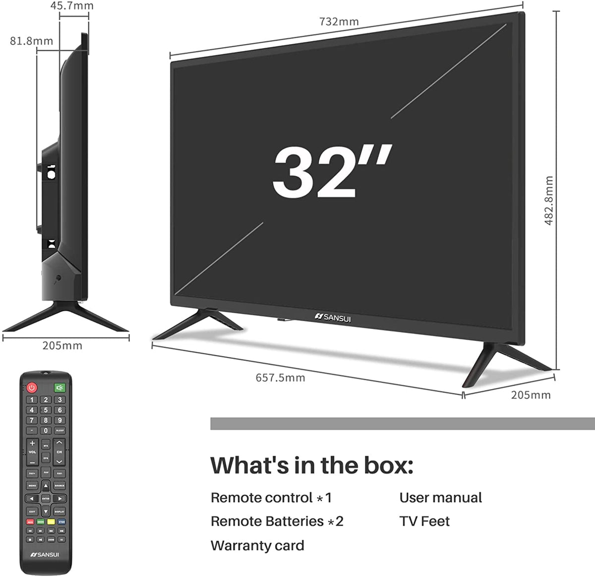 SANSUI 32" HD TV SMX32T1H 2024 (32" Basic)