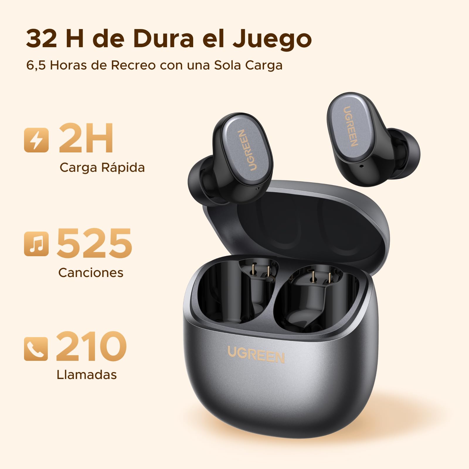 UGREEN Audífonos Inalámbricos In Ear Bluetooth 6.0, Batería hasta 32 Horas