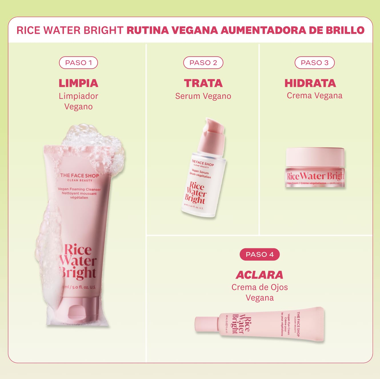 The Face Shop Rice Water Bright - Crema Coreana para Contorno de Ojos Vegana de Agua de Arroz | Anti-Ojeras Oscuras y Líneas Finas | K-Beauty Iluminadora y Despigmentante | Hidratación Profunda y Rápida Absorción