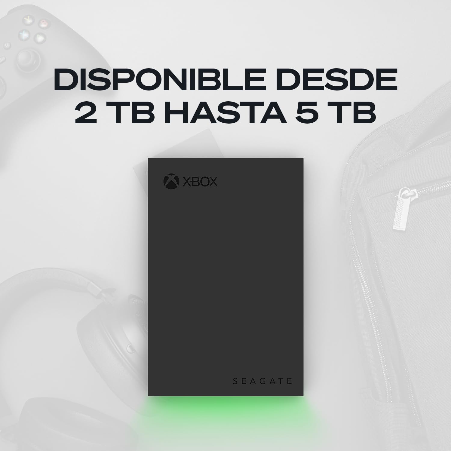 Seagate Disco Duro Externo Portátil para Xbox 5 TB, USB 3.2 Gen 1, Negro con luz LED Verde incorporada, Certificado Xbox (STKX5000403)