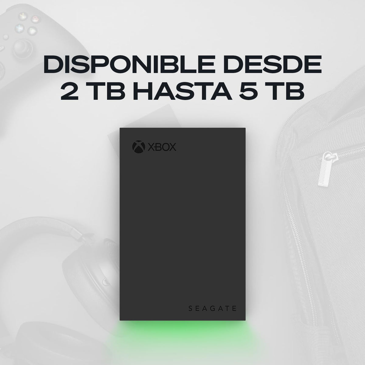 Seagate Disco Duro Externo Portátil para Xbox 5 TB, USB 3.2 Gen 1, Negro con luz LED Verde incorporada, Certificado Xbox (STKX5000403)