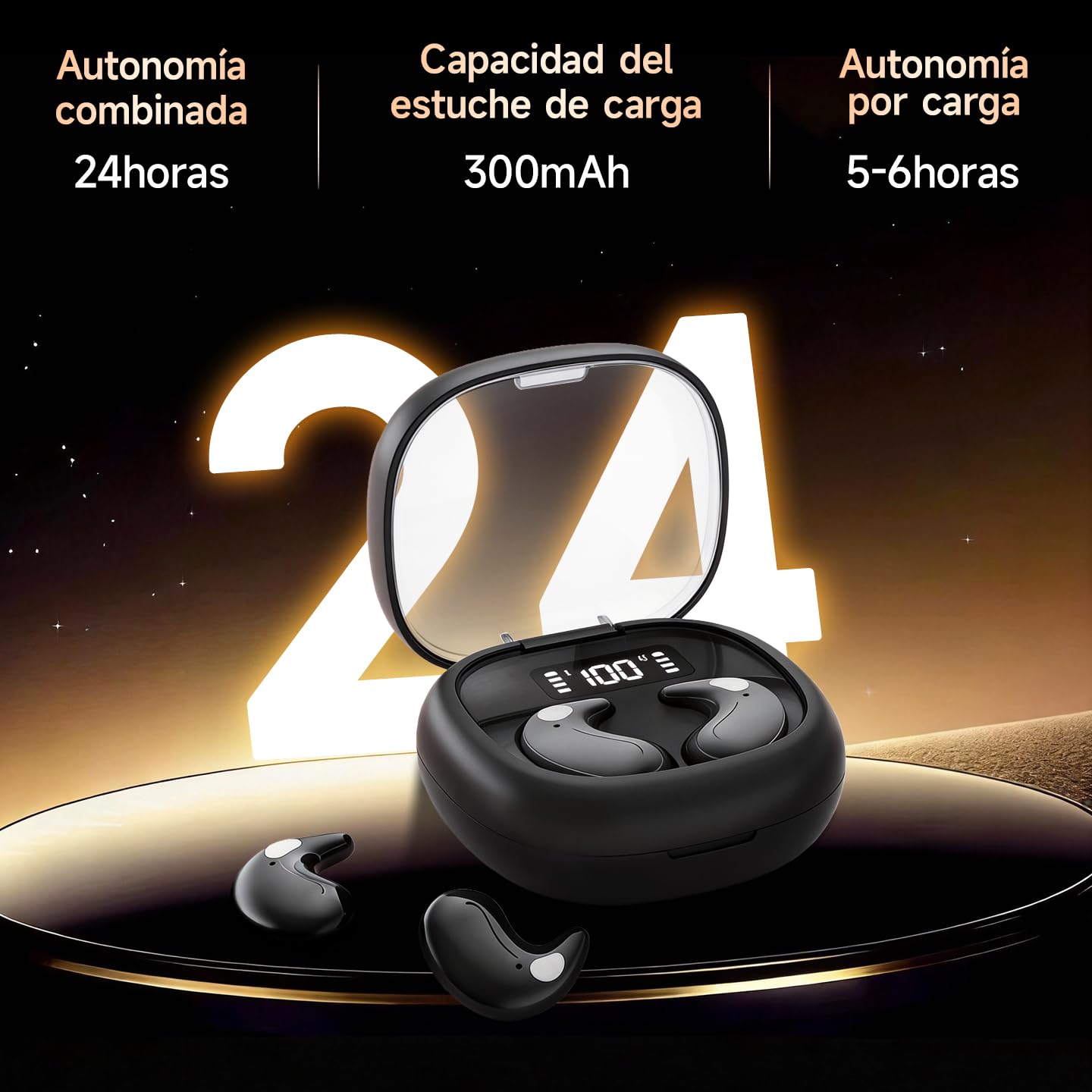 Audífonos Bluetooth para Dormir 5.4, Aislamiento Acústico 60dB, Pantalla LED, Autonomía 24h, Unidad 13mm Hi-Res AAC, Diseño Ergonómico Sin Presión para Dormir de Lado, Súper Ligeros
