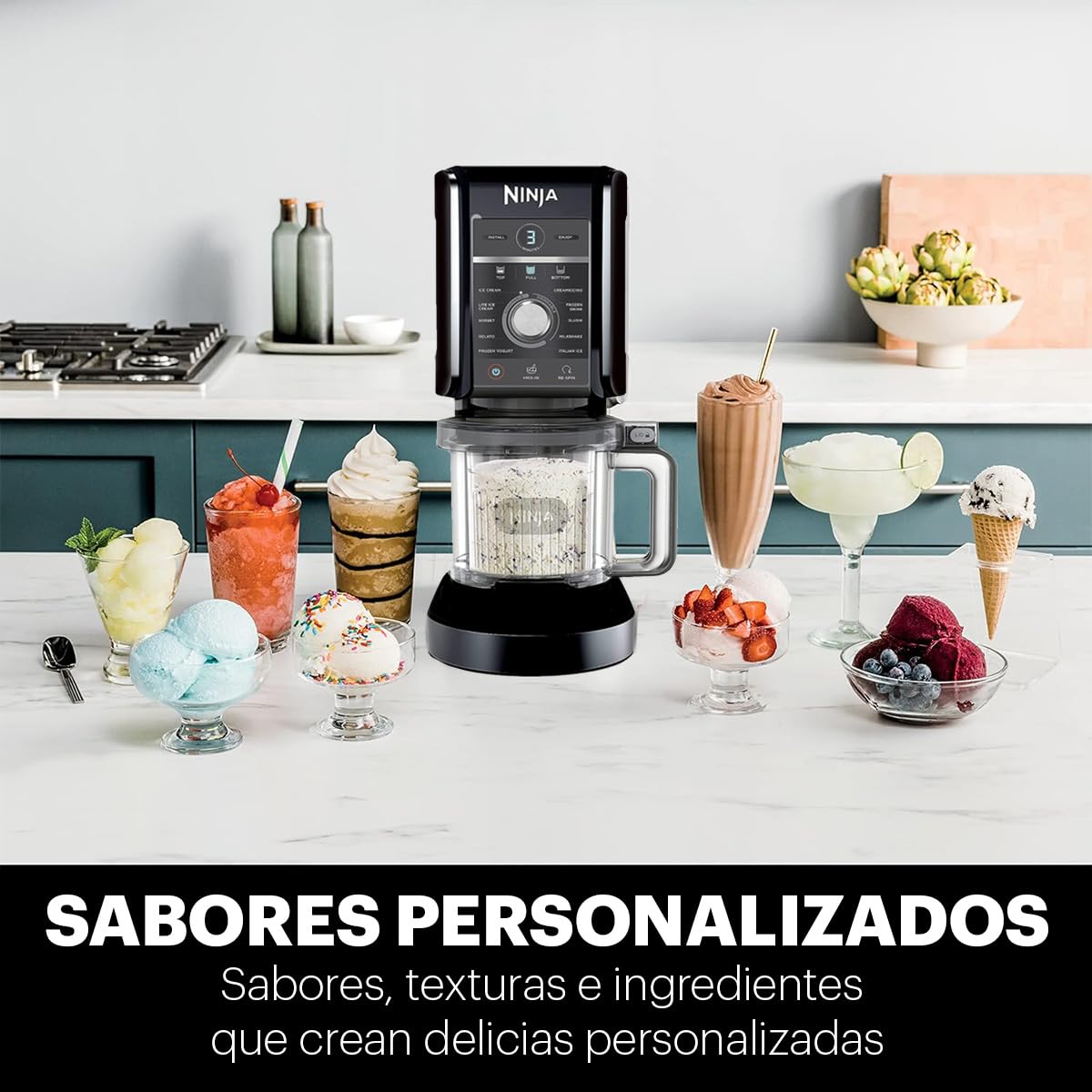 NINJA Maquina Para Hacer Helados Heladera Sorbetes Batidos Malteadas Bebidas Congeladas Y Más Ideal Para El Calor Niños Ice Cream Maker 11 Funciones CN501CO (Reacondicionado) (Negro)