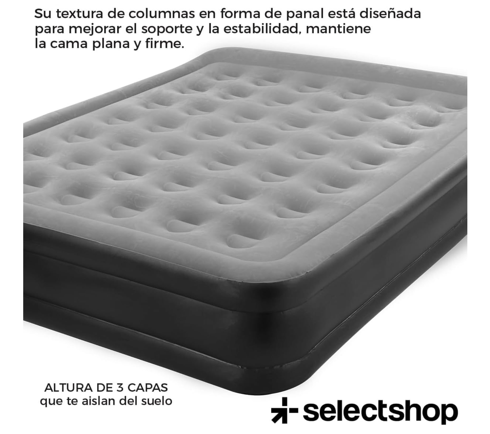 SELECTSHOP Colchón Inflable Queen Size con Bomba Incluida Cama Inflable para Camping Cama De Aire Elevada con Bomba Incluida Colchón Queen Size Inflable Duradero Resistente (Gris)