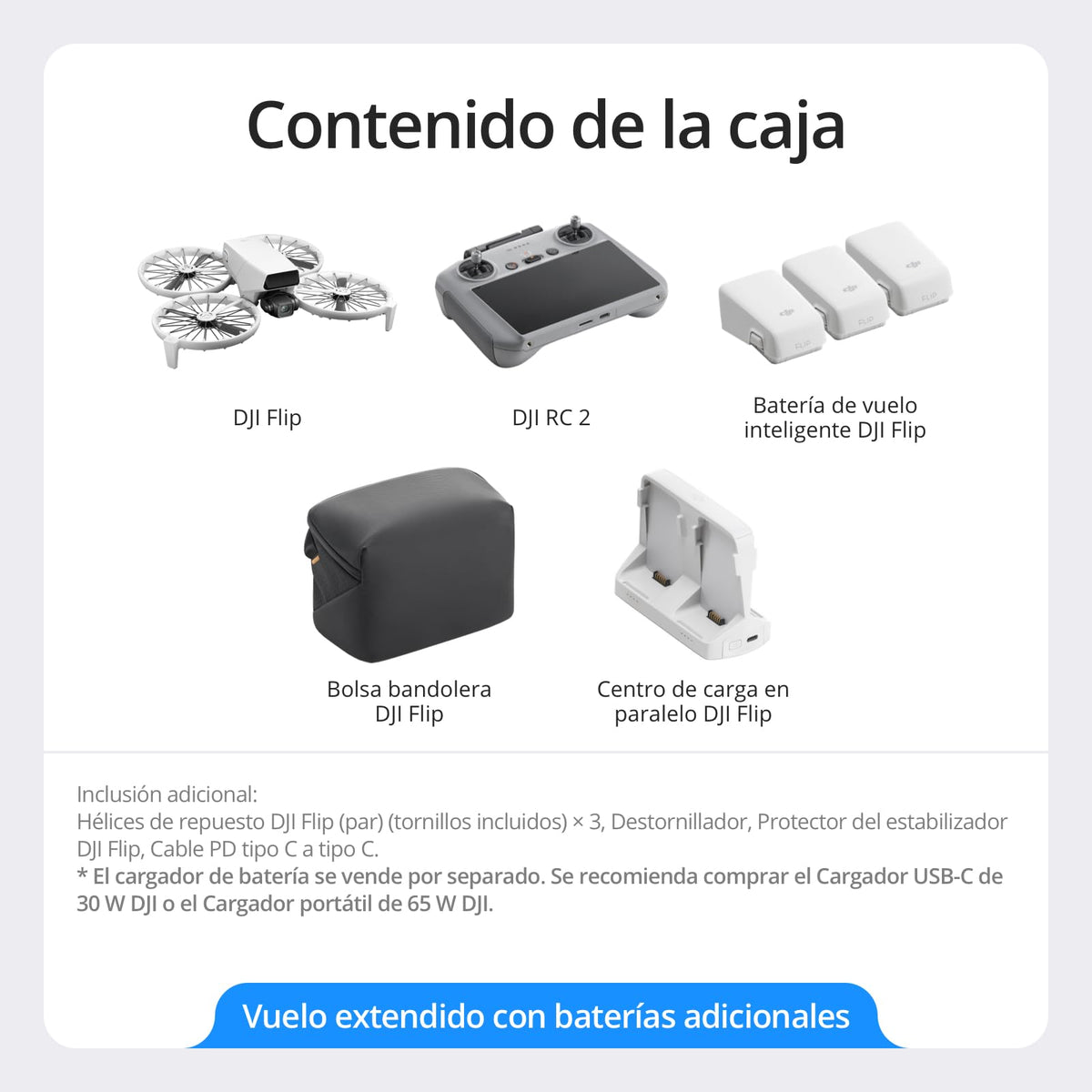 El Pack DJI Flip Vuela Más (control remoto con pantalla RC 2), dron con cámara 4K UHD para adultos, despegue desde la palma, retorno automático, 3 baterías para un tiempo máx. de vuelo de 93 min