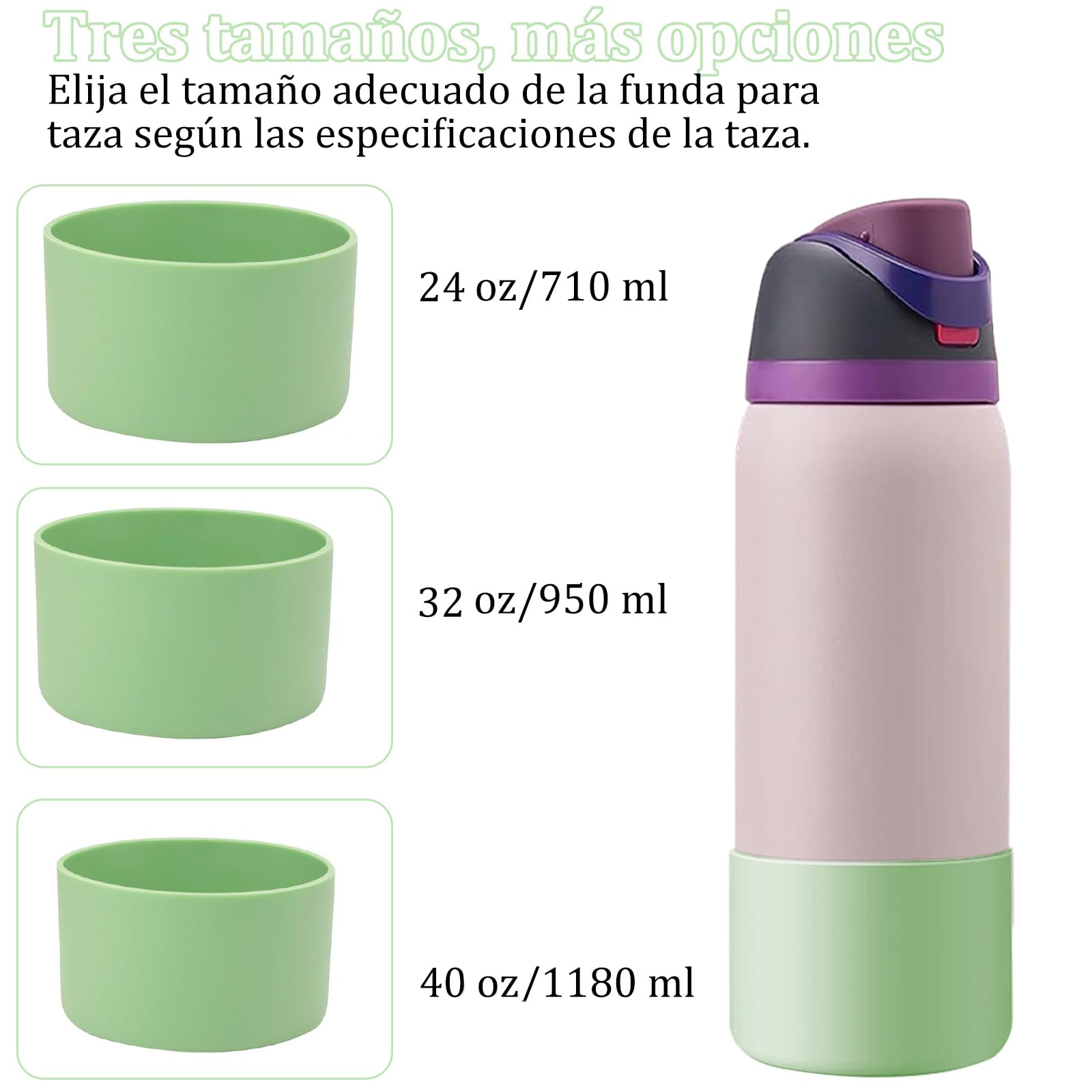2 Piezas Silicon Funda para Owala, Protectora para Parachoques Inferior Antideslizante para Botellas de Acero Inoxidable FreeSip, Twist, y Tirar,Accesorios para Owala 24oz (Verde y Rosa)