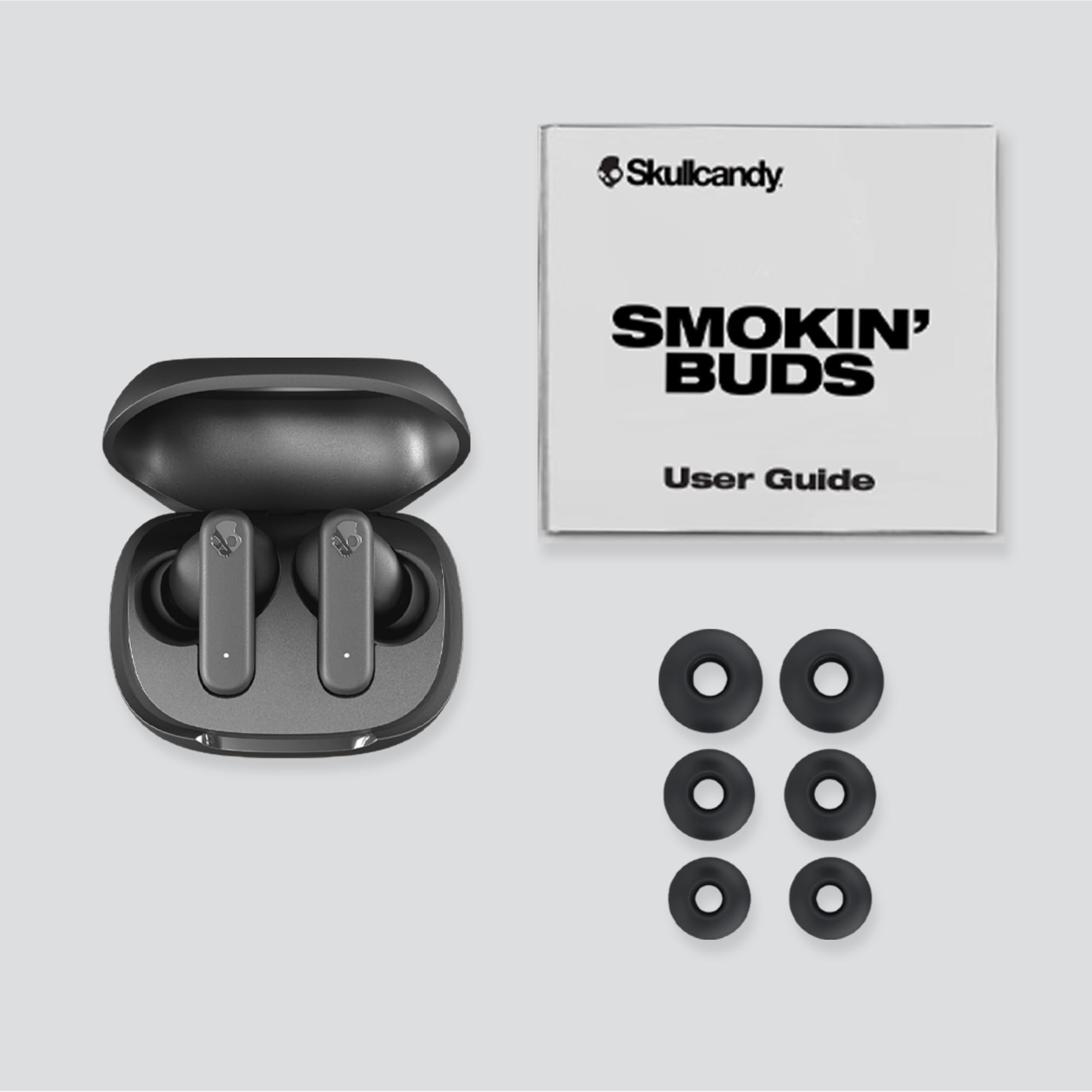 Skullcandy Smokin' Buds Auriculares In-Ear Inalámbricos, 20 h de Autonomía, 50 % de Plásticos Renovables, Micrófono, Compatibles con iPhone Android y Dispositivos Bluetooth, Negro