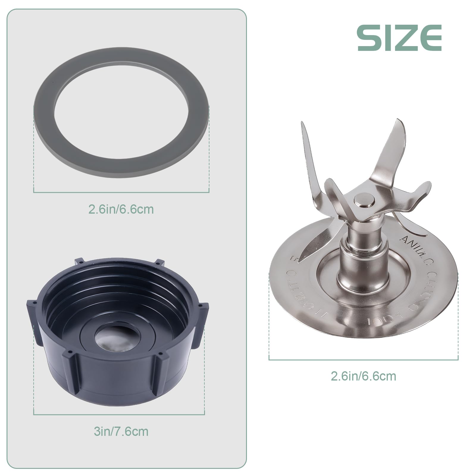 4 piezas de repuesto para licuadora, hoja de hielo con tapa de base de tarro y junta de goma, sello de junta tórica compatible con accesorios de licuadora Oster y Osterizer, kit de actualización