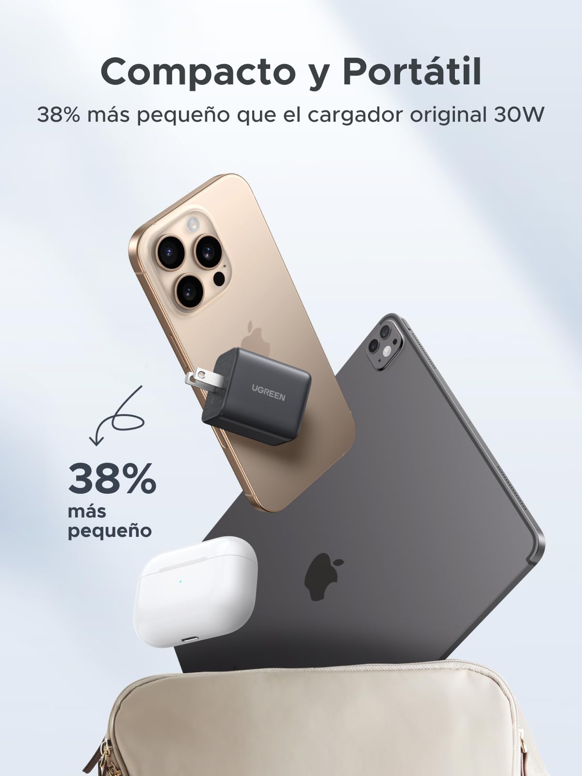 UGREEN 30W GAN Cargador Tipo USB C con 3 Puertos, Cubo de Carga Rápido Pared para Celular, 2C1A Compatible con Galaxy S25/S24, iPhone 16 15 14 Pro MAX, Macbook Air, iPad Pro, Negro