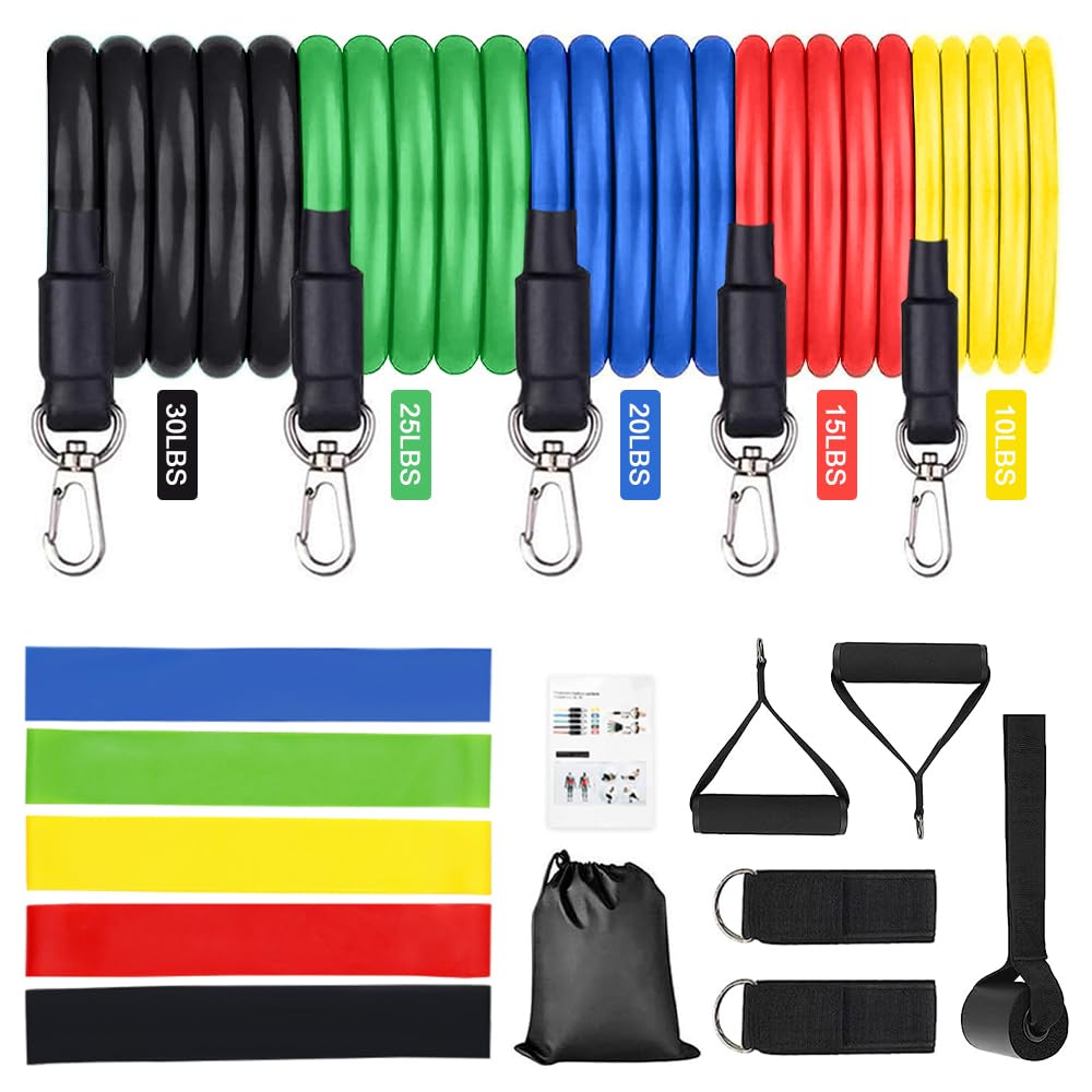 Ligas de Resistencia para Ejercicio 100LBS, EASYTAO 17PCS Bandas de Resistencia, Correas de Yoga Elásticas de Látex, Bolsa de Transporte, Correas para Tobillo y Accesorio de Anclaje para Puerta