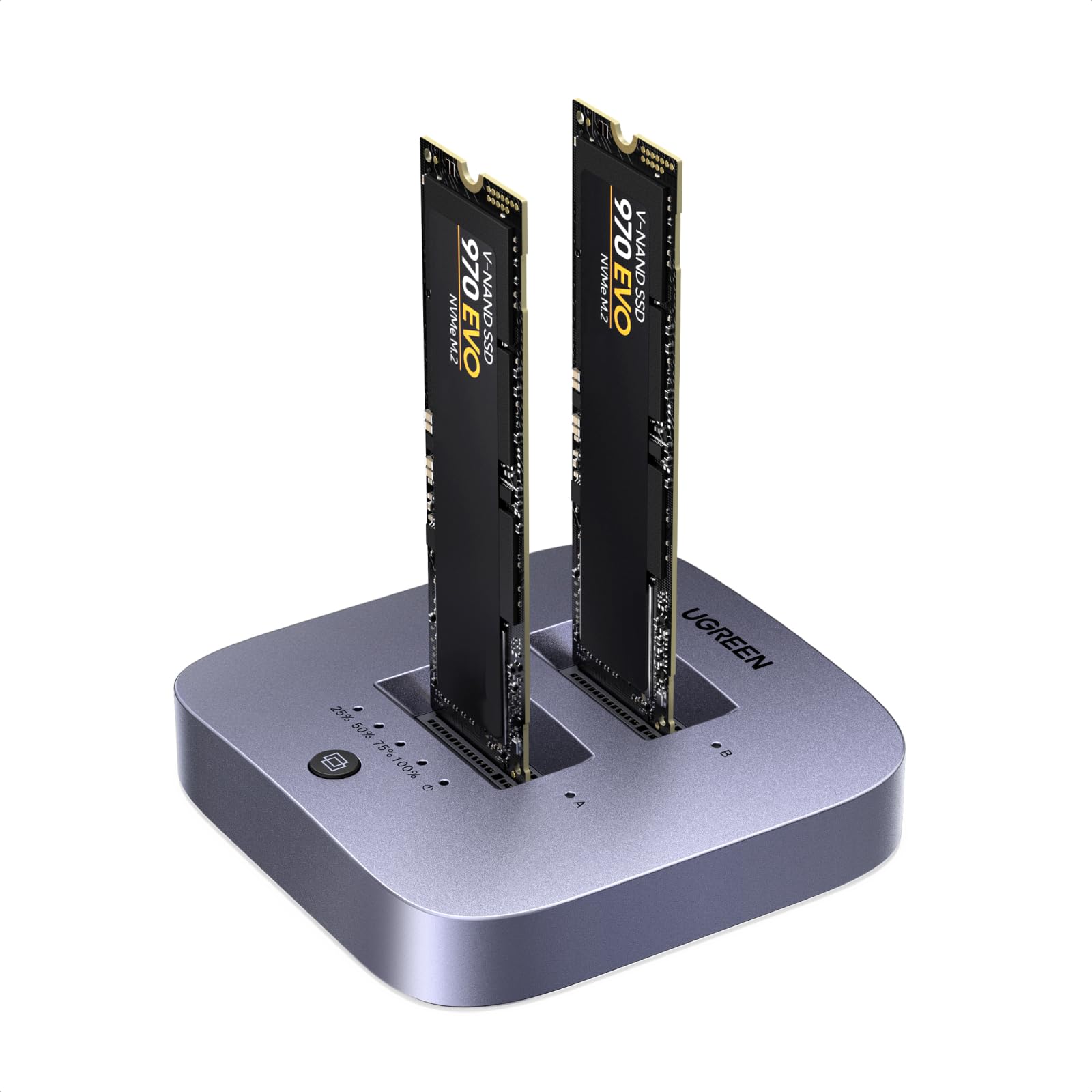 UGREEN Clonador de 20 Gbps, M.2 duplicador de doble bahía NVMe, adaptador USB3.2 Gen 2X2 a USB sin herramientas M.2 estación de acoplamiento para lector M Key PCIE NVMe SSD compatible con clon sin