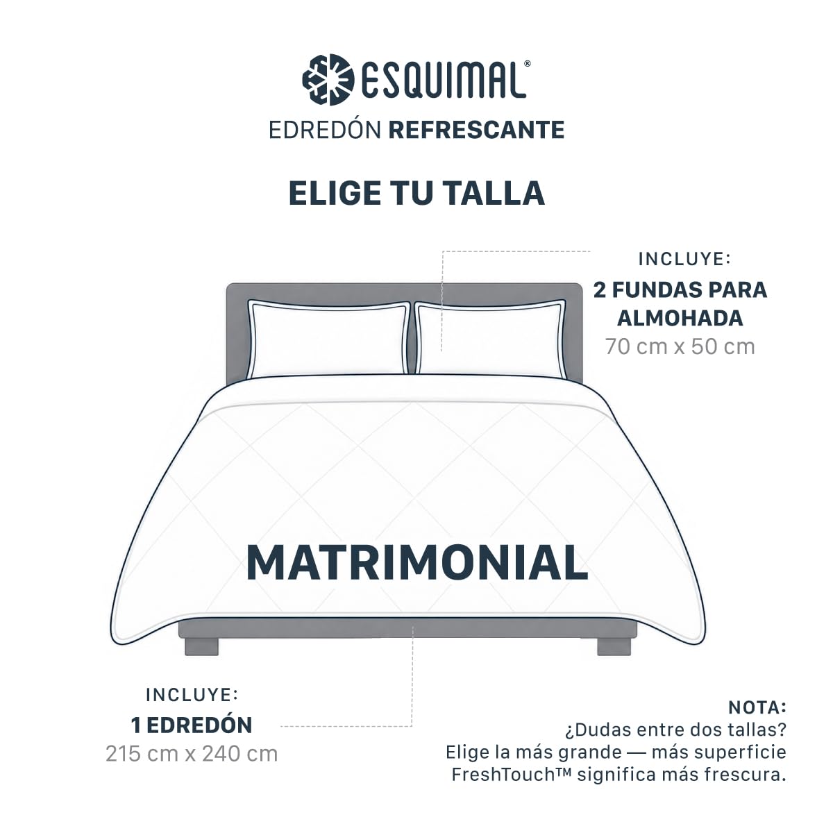 ESQUIMAL Cobija Refrescante FreshTouch + Fundas – Fría al Contacto, Ligera, Ideal para el Calor, Reduce 2-5°C, Certificado Oeko-Tex, Doble Vista (Verde, Matrimonial)