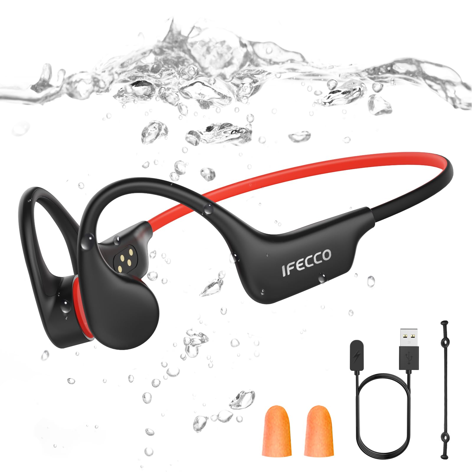 IFECCO Audífonos Conducción Ósea Natación - IP68 Agua Audífonos para Nadar Bluetooth 6.0,Oído Abierto con Reproductor MP3 de 8GB Auriculares para Natación Carreras y Ciclismo