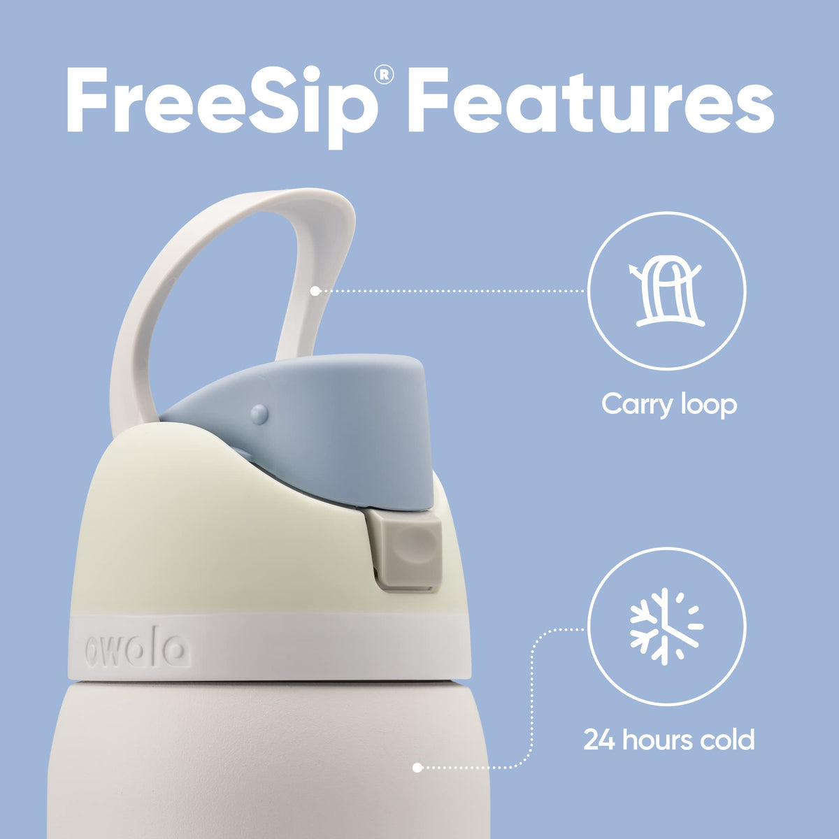Owala Freesip Botella de agua de acero inoxidable con popote para deportes y viajes, libre de BPA, 24 oz, Iced Breeze