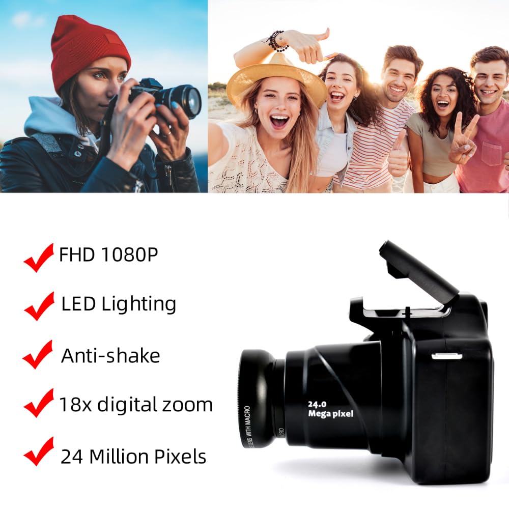 Tluokm Cámara de vídeo Digital, videocámara SLR, grabadora con 24 MP, 18X, Alta definición Digital, 1080 FHD, Pantalla