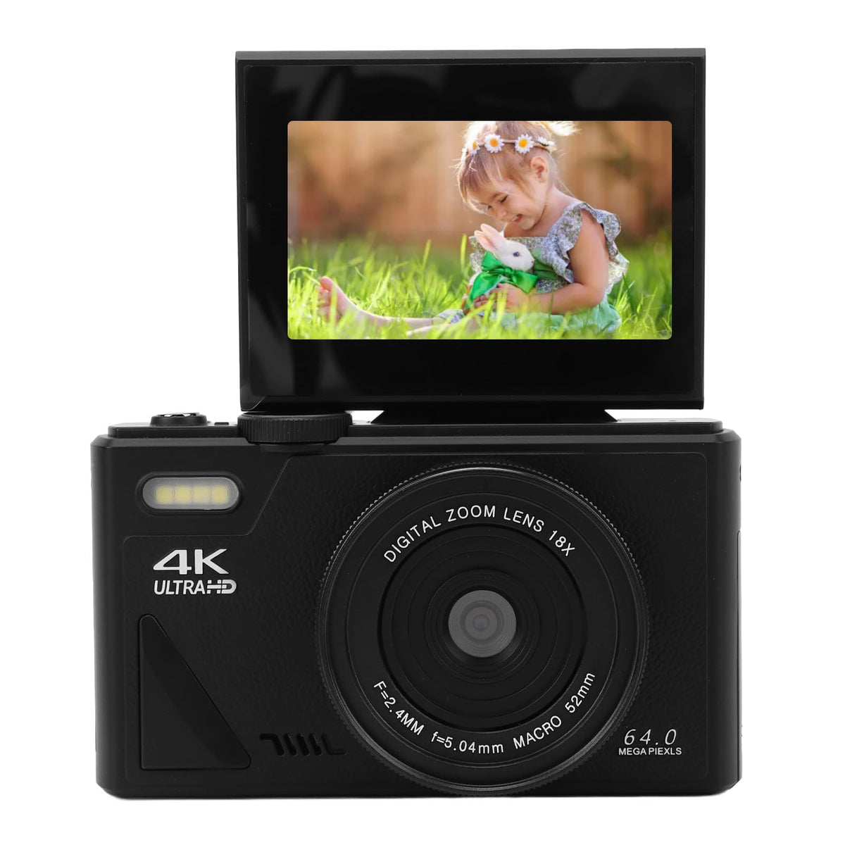 Cámara Digital 4K, Cámara de Vlogging 4K UHD de 64MP con Zoom de 18X, Cámara Digital Retro con Enfoque Automático y Pantalla Abatible de 3 Pulgadas para Principiantes, (Black)