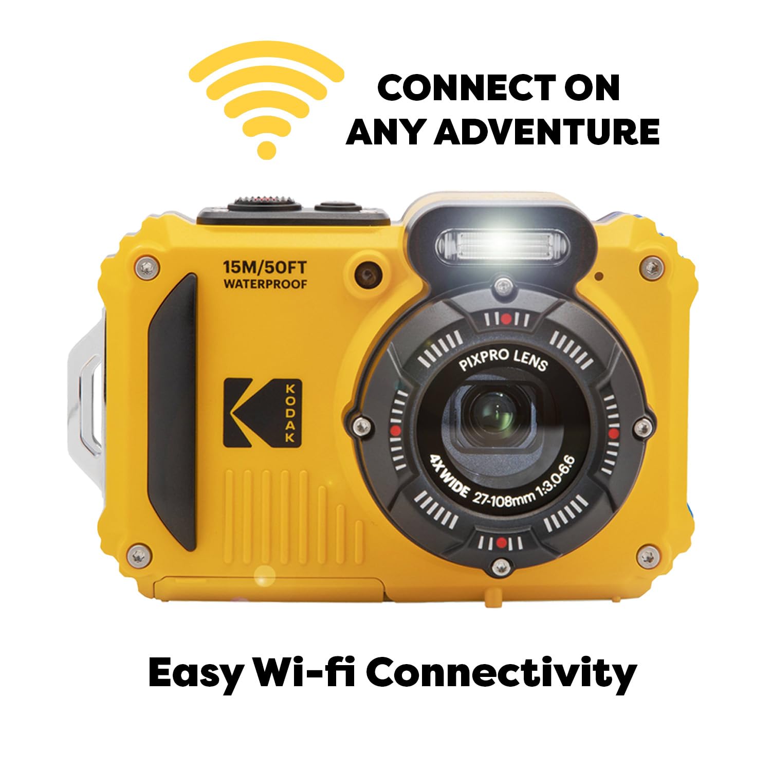 Kodak PIXPRO WPZ2 - Cámara digital resistente al agua, a prueba de golpes, 16 MP, zoom óptico 4X 1080P, vídeo Full HD, 2.7 LCD (amarillo), tarjeta SD de 32 GB, estuche negro para cámara compacta