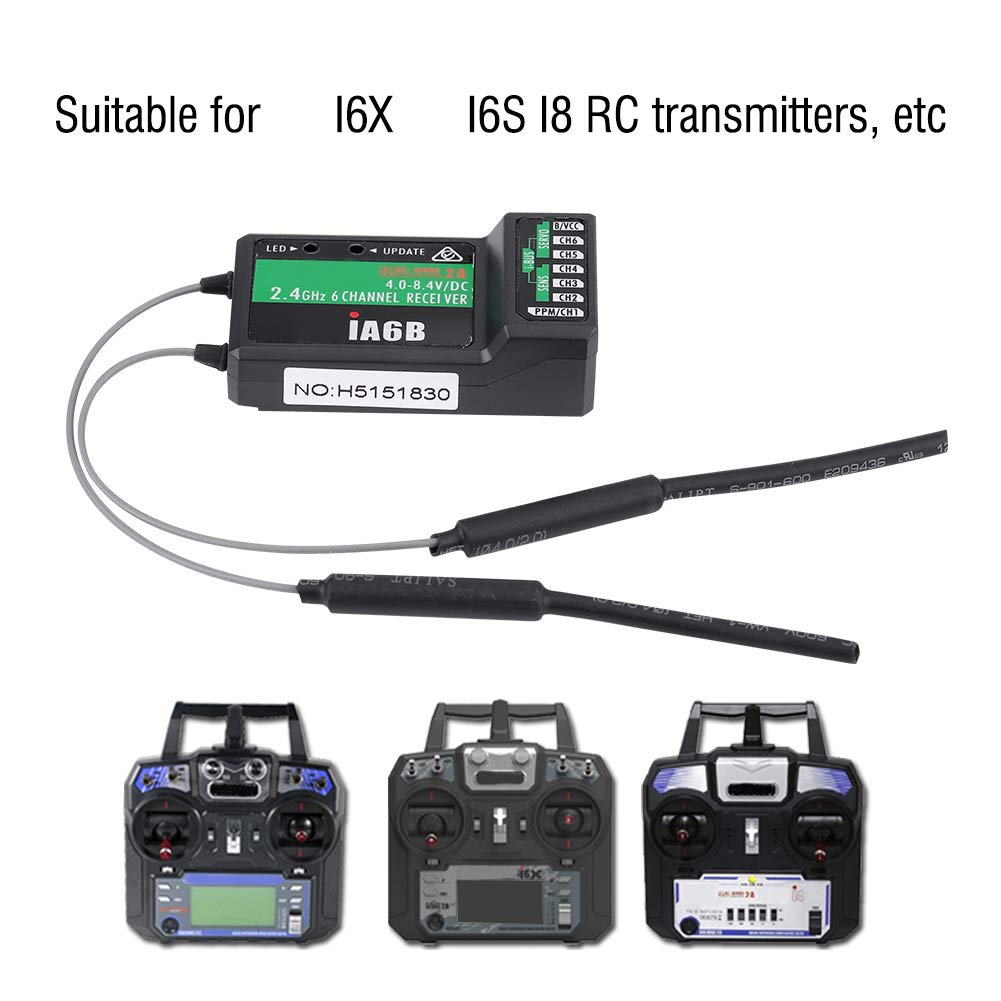 Qiilu RC Reiver 6Ch Reiver Plástico Negro Flysky FS‑Ia6B Ia6B 2.4G 6Ch RC Reiver Ppm para Transmisor FS‑I6X FS‑I6S I8 RC