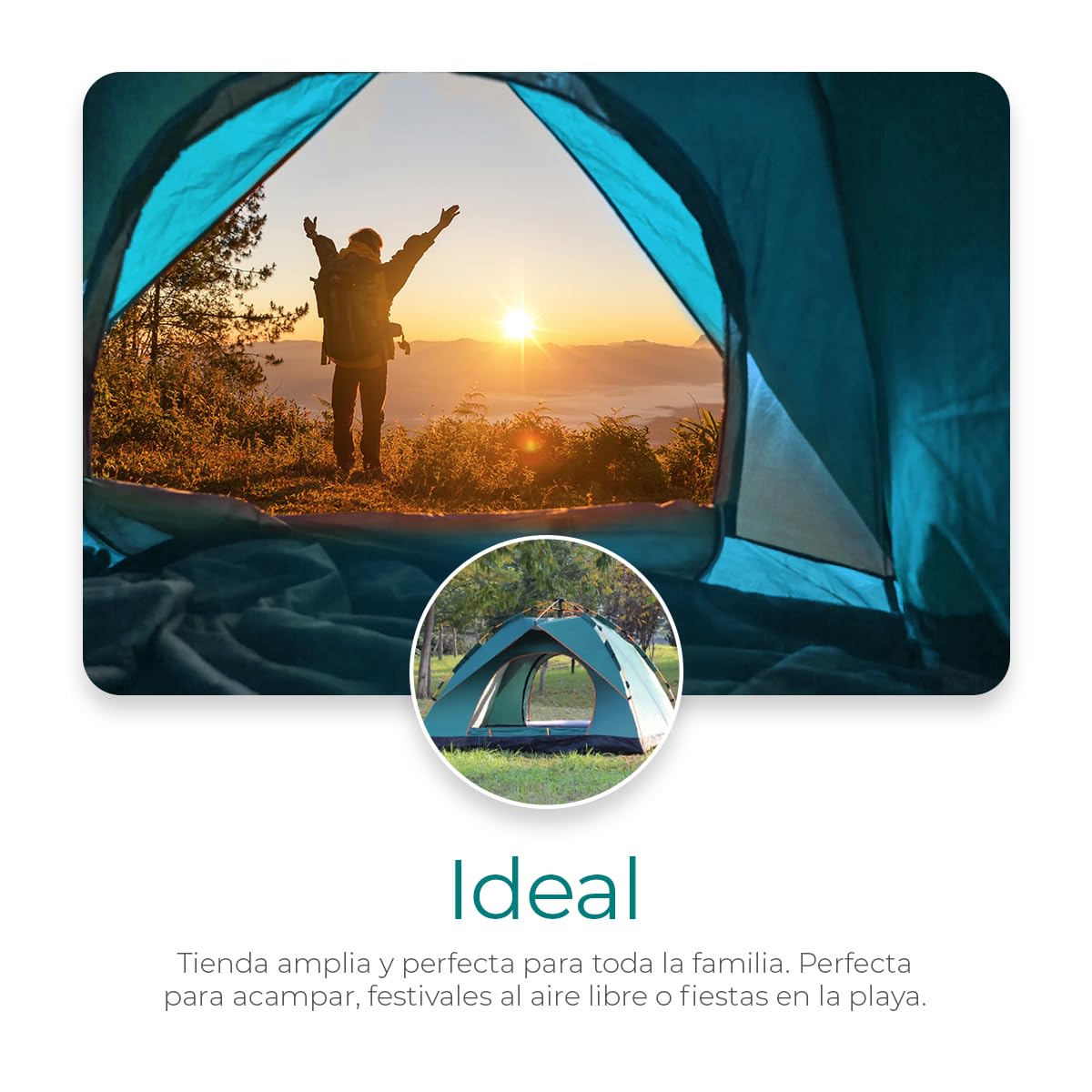 Raganet, Casa de Campaña para 3/4 Personas, Carpa Plegable de 2 Entradas, Tienda de Camping de 180cm X 140cm, Material Impermeable, Armado Sencillo, Bolsa de Almacenamiento