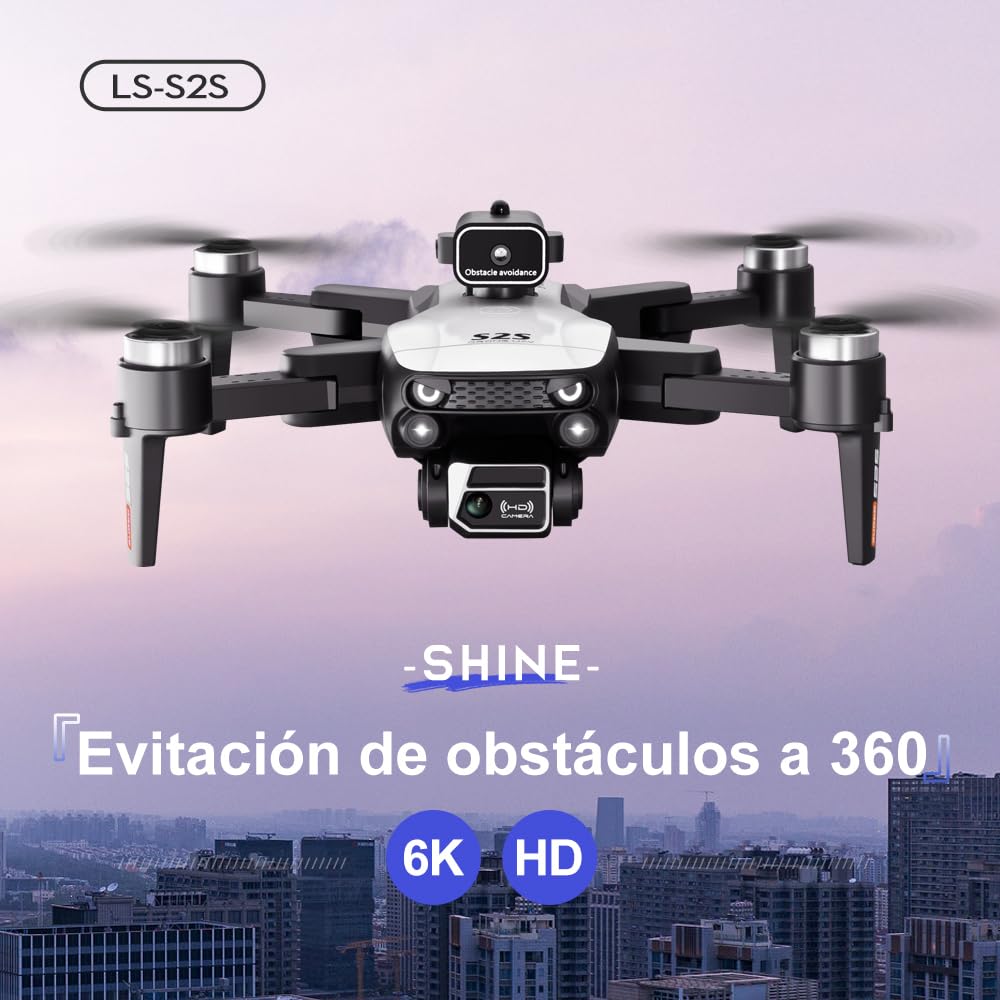 Dron S2S con cámara para adultos, Mini Drone FPV WiFi plegable de doble cámara 6K, Cuadricóptero RC con motor sin escobillas, Evitación de obstáculos, Modo sin cabeza, Flujo óptico, Retención de altitud, 3 baterías, Regalos para adultos