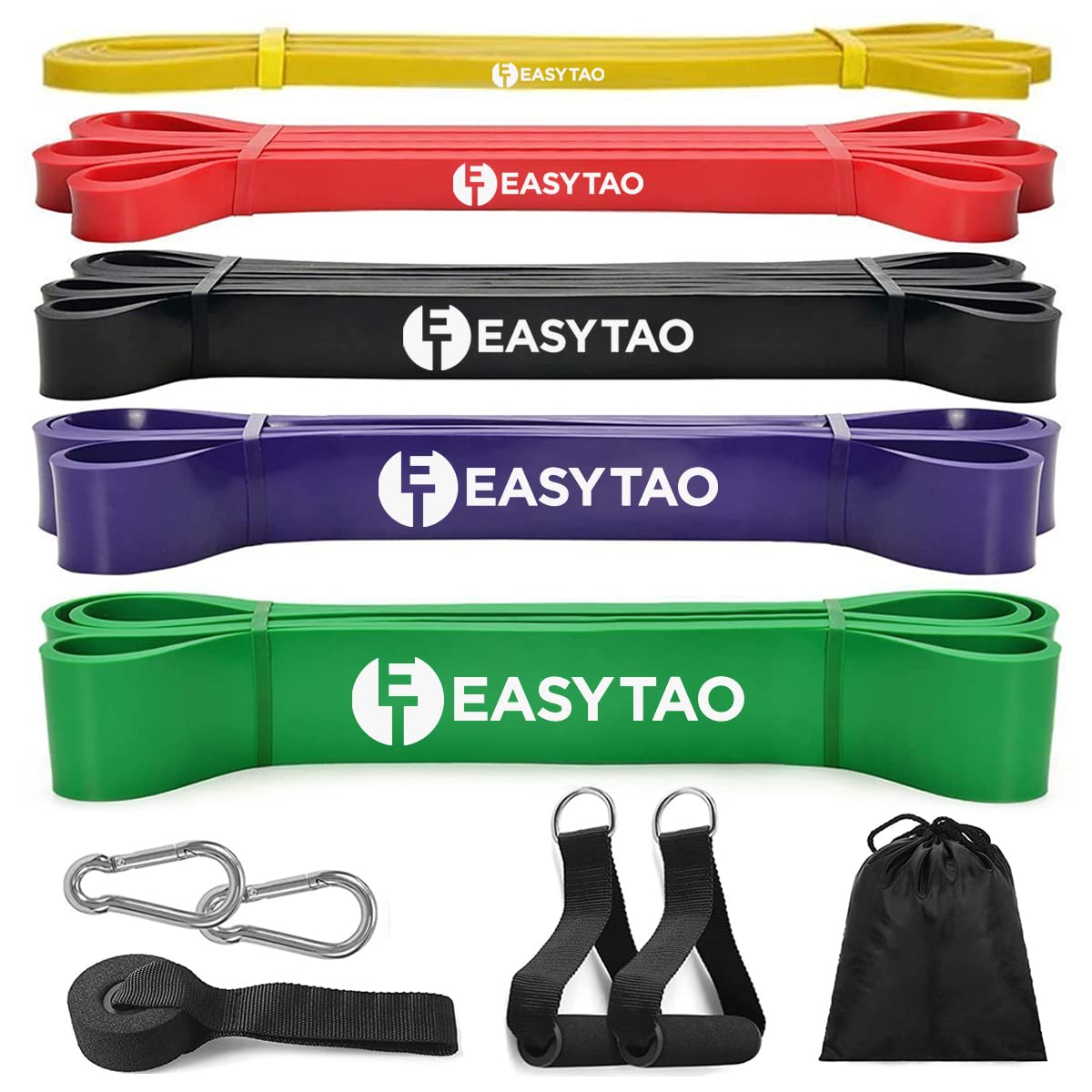 Bandas de Resistencia 5PCS(Látex 100% Natural), Ligas de Resistencia para Ejercicio, Fuerte Bandas Elástica para Pull Up & Crossfit - Con Ancla de Puerta, 2 Manijas, Ganchos y Bolsa (Multicolor)