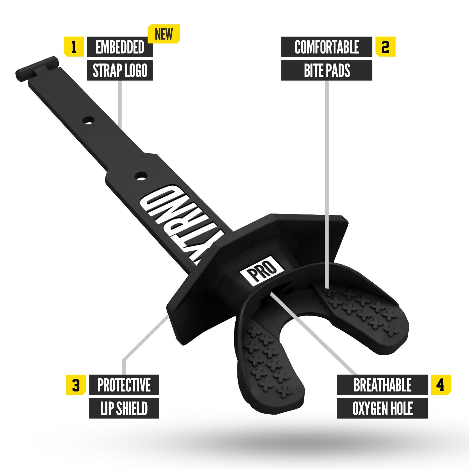 Nxtrnd Two Pro - Protector bucal de fútbol, correa permanente, para adultos y jóvenes (negro)