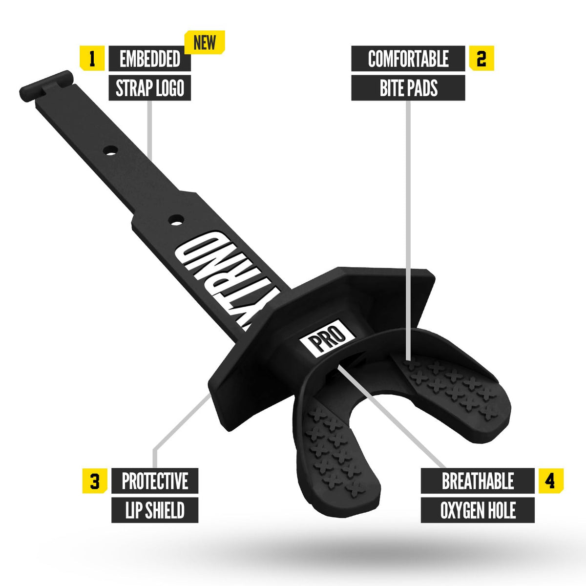 Nxtrnd Two Pro - Protector bucal de fútbol, correa permanente, para adultos y jóvenes (negro)