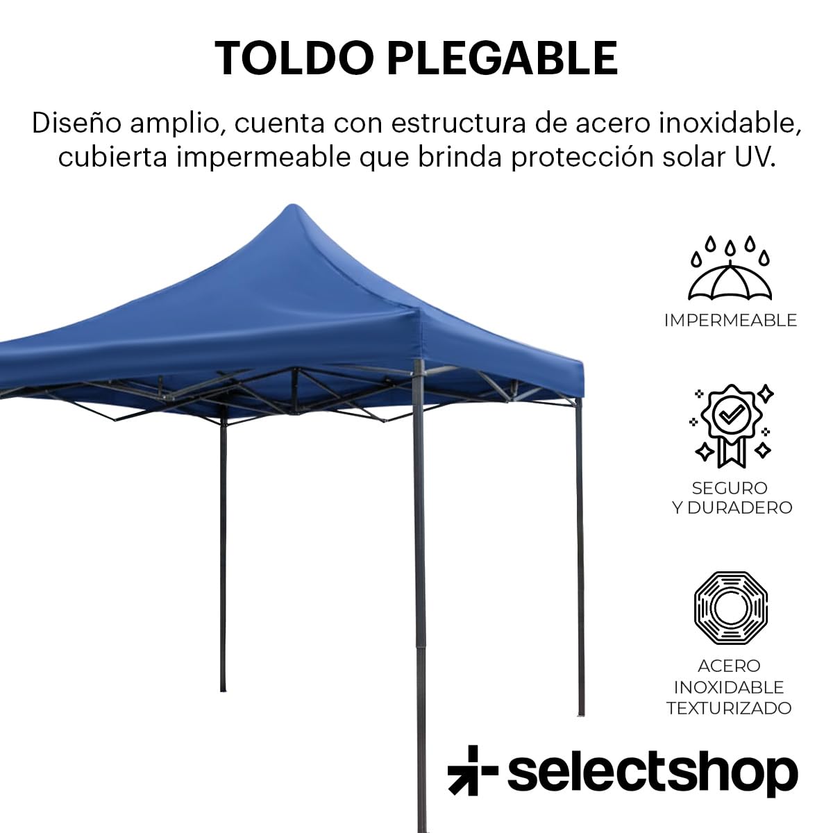 SELECTSHOP Carpa Toldo 3x3M Reforzado Plegable Impermeable Facil Armado Y Transporte para Jardín Casa Exterior Uso Rudo Acero Lona (Azul)