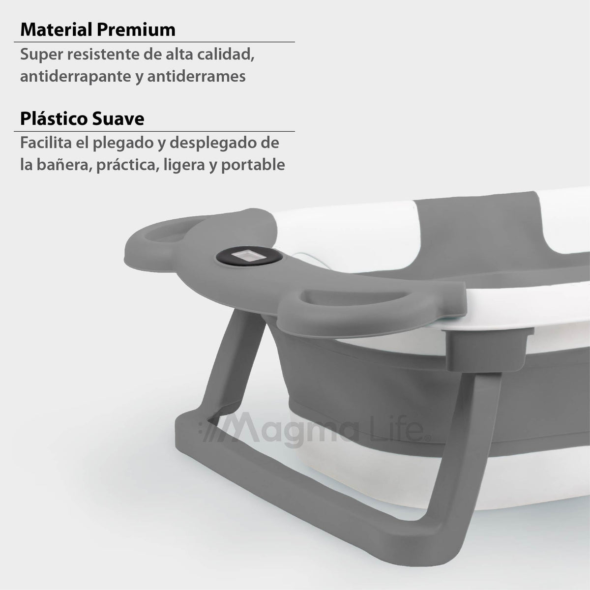Bebbly Bañera para Bebé: Moderna Tina de Baño Plegable para Bebé, con Sensor de Temperatura y Cojín Antideslizante, Segura para Bebé Recién Nacido a 12 meses. ¡Garantiza Tranquilidad y Practicidad para tu Bebé! (Gris)