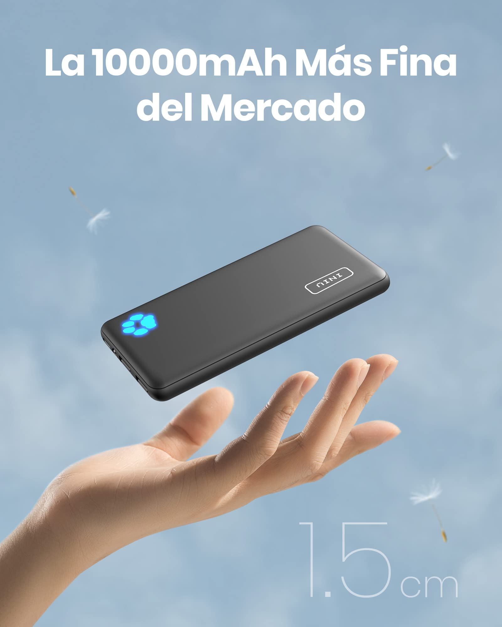 INIU Power Bank, USB C más Delgado 10000mAh Bateria Portatil, Triple 3A de Alta Velocidad Pila Portatil de Linterna Compatible con iPhone 16 15 14 13 12 11 Pro Samsung S21 S20 Xiaomi Google LG iPad