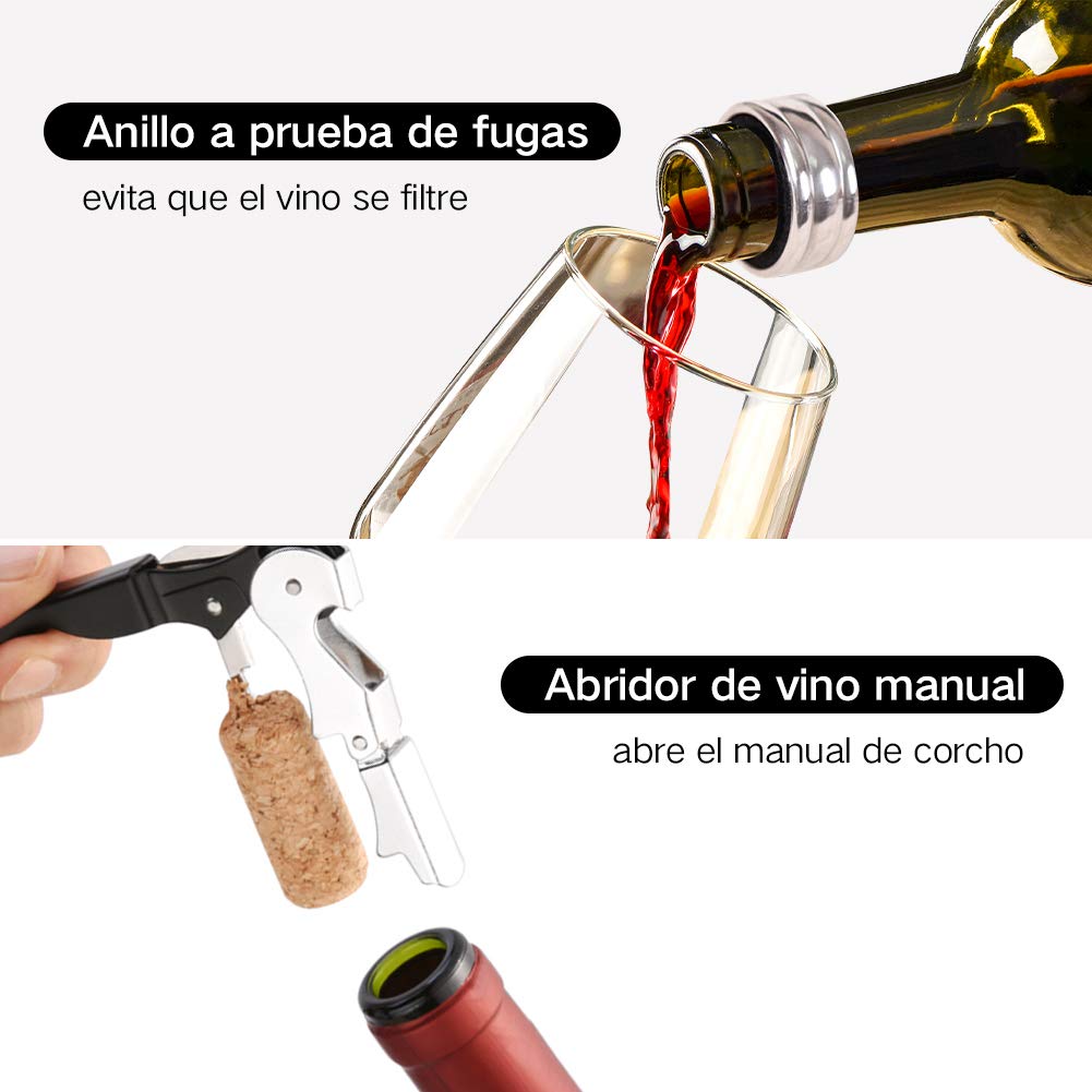 Sacacorchos Eléctrico de Vinos 6 En 1 AutomáTico de Abridor de Vino Eléctrico de Botella de Vino y Accesorios de Acero Inoxidable con Cortador de LáMinas Juego de Abridor de Eléctrico para Vino Cava