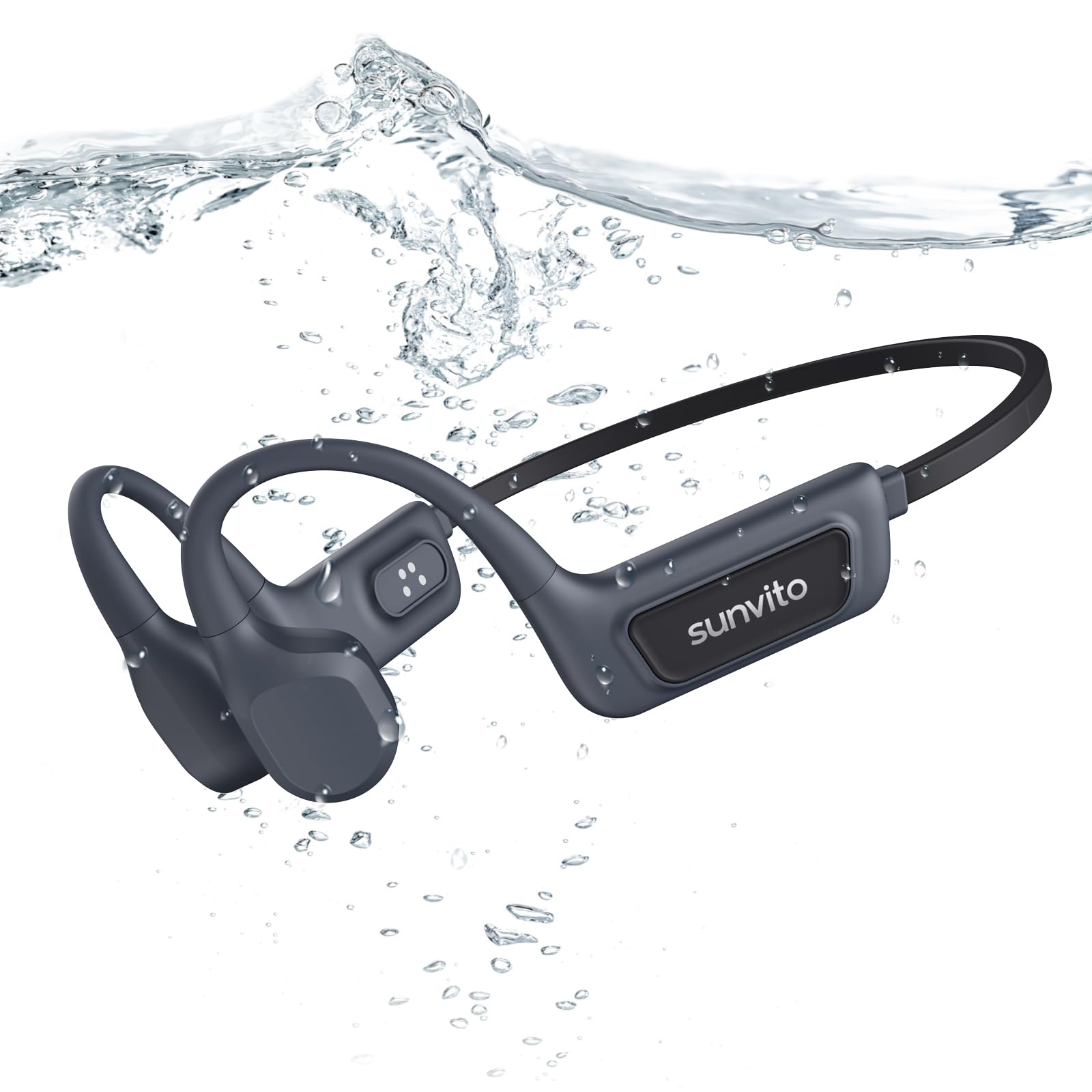sunvito Audífonos de Conducción Ósea para Natación, Bluetooth 5.4, Oreja Abierta con MP3 de 8GB, IPX8 Impermeables para Piscina y Entrenamiento, Negro