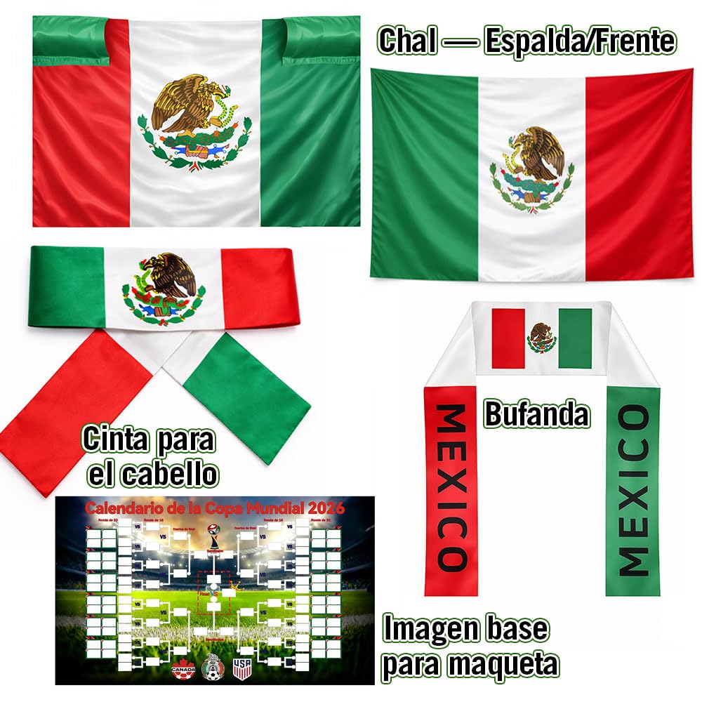 Kit Fan México 12PCS – Set de Fiesta Fútbol con Banderas, Bocina, Gafas, Pintura Facial y Pulseras, para Mundial 2026, Partidos de la Selección, Clásicos, Bares y Reuniones Familiares