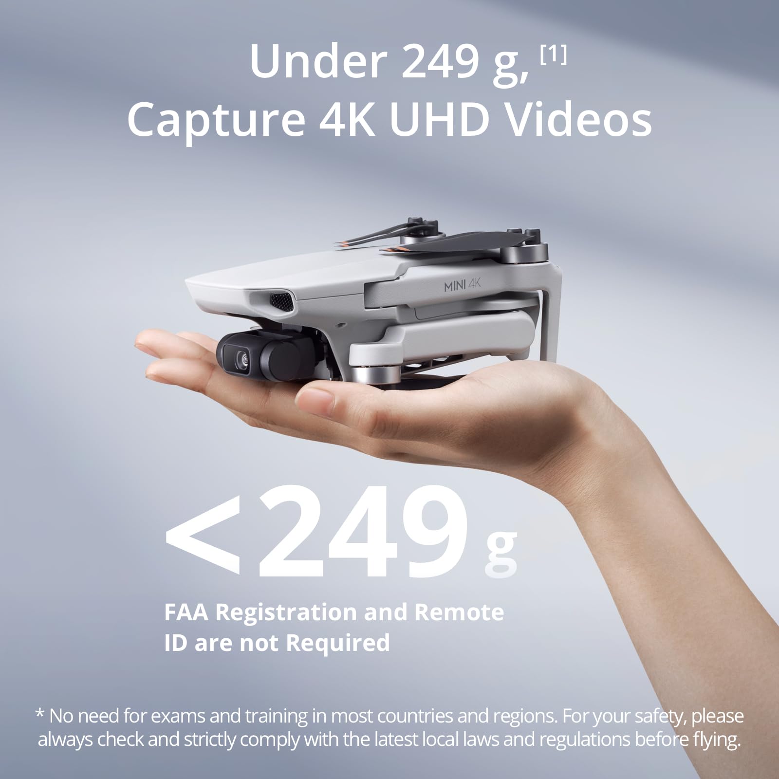 DJI Mini 4K, dron con cámara 4K UHD para adultos, menos 249 g, estabilización de cardán 3 ejes, transmisión video de 10 km, retorno automático, resistencia al viento, 1 batería para un tiempo