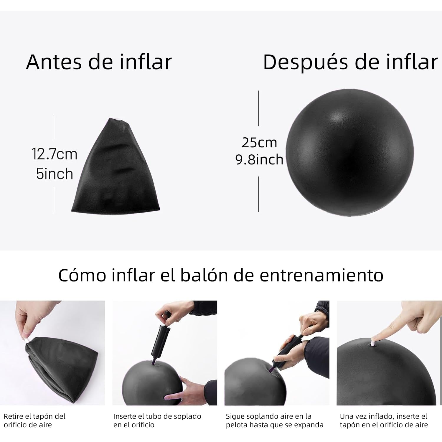 NEWKIBOU Pelota de Pilates (Fitball Anti-Burst) 25cm, 55cm, 65cm, 75cm - Pelota de Ejercicio para Yoga, Embarazo, Abdominales y Ejercicios Básicos - Incluye Bomba de Aire (Negro, 25CM)