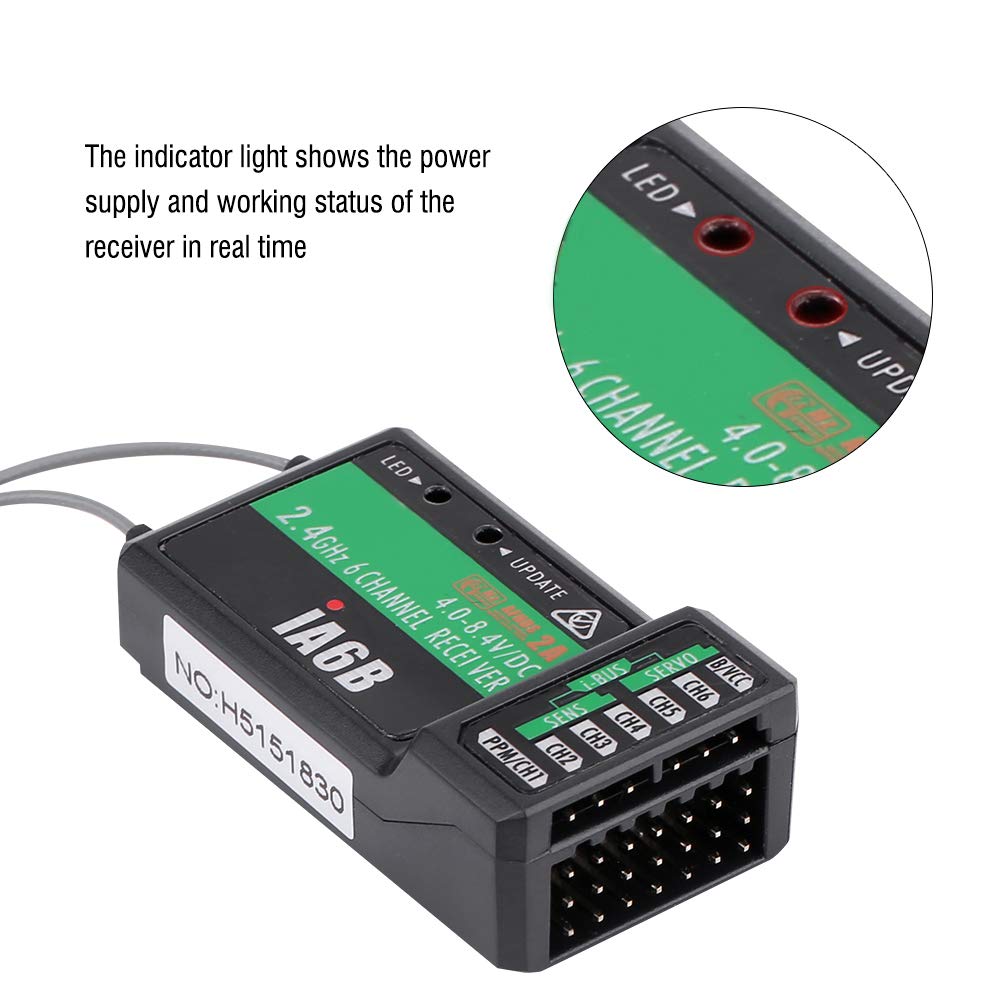 Qiilu RC Reiver 6Ch Reiver Plástico Negro Flysky FS‑Ia6B Ia6B 2.4G 6Ch RC Reiver Ppm para Transmisor FS‑I6X FS‑I6S I8 RC
