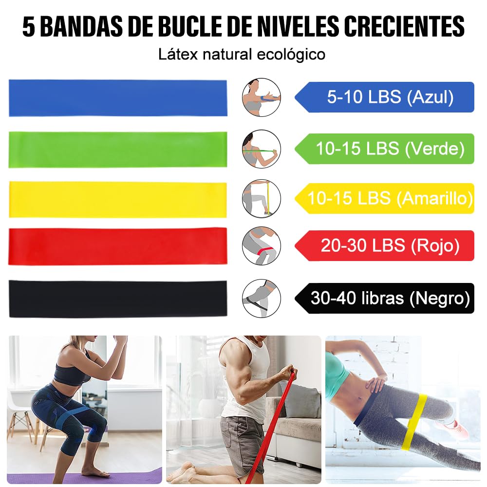 Ligas de Resistencia para Ejercicio 100LBS, EASYTAO 17PCS Bandas de Resistencia, Correas de Yoga Elásticas de Látex, Bolsa de Transporte, Correas para Tobillo y Accesorio de Anclaje para Puerta