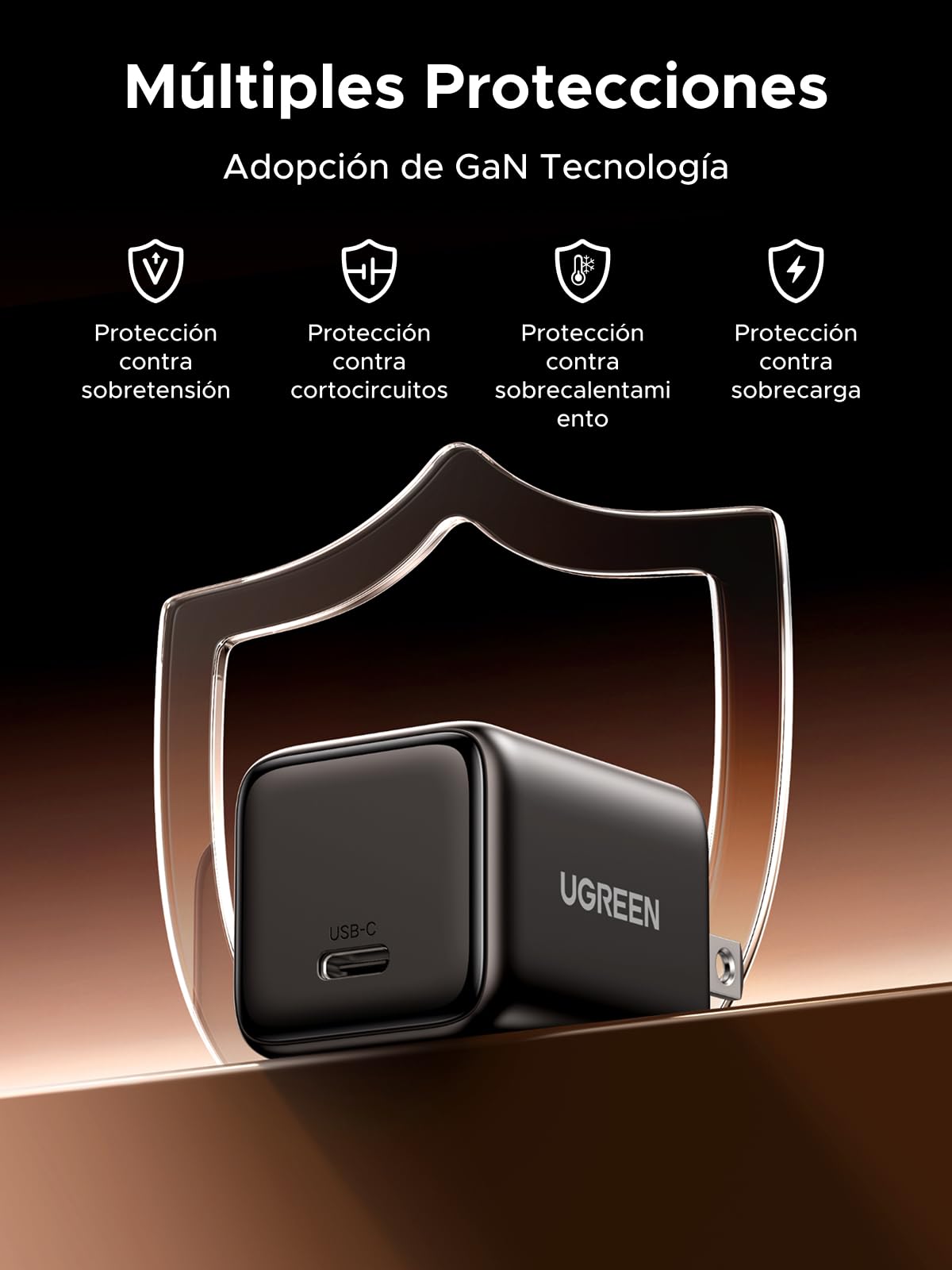 UGREEN 30W Cargador Tipo USB C Carga Rápida, Cubo de Pared para Celular, GAN Material Compatible con Galaxy S25/S24, iPhone 16 15 14 Pro MAX, Macbook Air, iPad Pro, Negro
