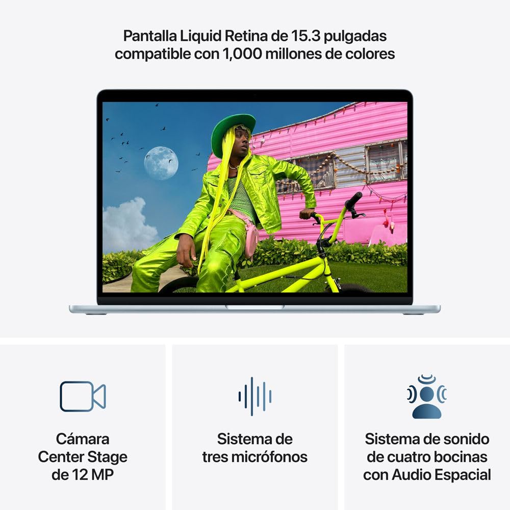 Apple 2026 MacBook Air (de 15 Pulgadas, Chip M5 de Apple con CPU de 10 núcleos y GPU de 10 núcleos, 16GB Memoria unificada, 1 TB) - Azul Cielo