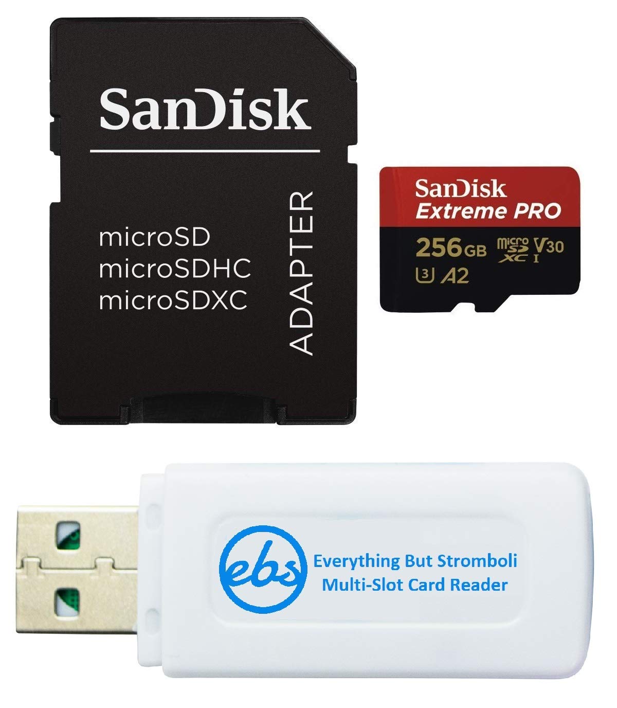 SanDisk microSDXC Extreme PRO 256GB Tarjeta de memoria con adaptador funciona con DJI Mini 4 Pro Action Drone (SDSQXCD-256G-GN6MA) A2 UHS-I U3 4k Bundle con 1 lector de tarjetas MicroSD y SD