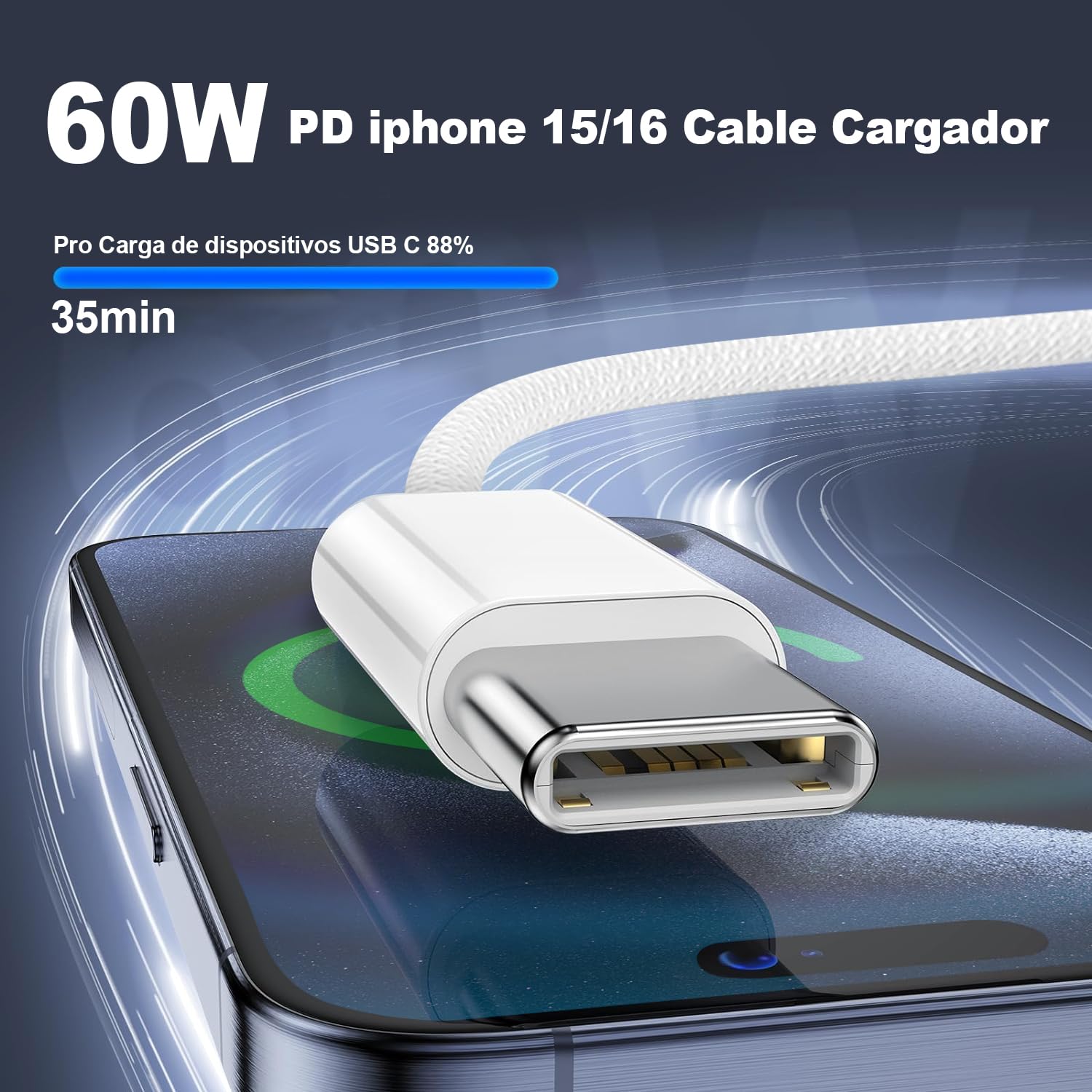 Cable USB C a USB C 1M, Cable Original para Serie iPhone 16/15, 60W Cable Tipo C a USB C Carga Rapida 20V 3A, Compatible con Samsung Galaxy, Macbook Pro, MacBook Air, iPad Pro, Google Pixel