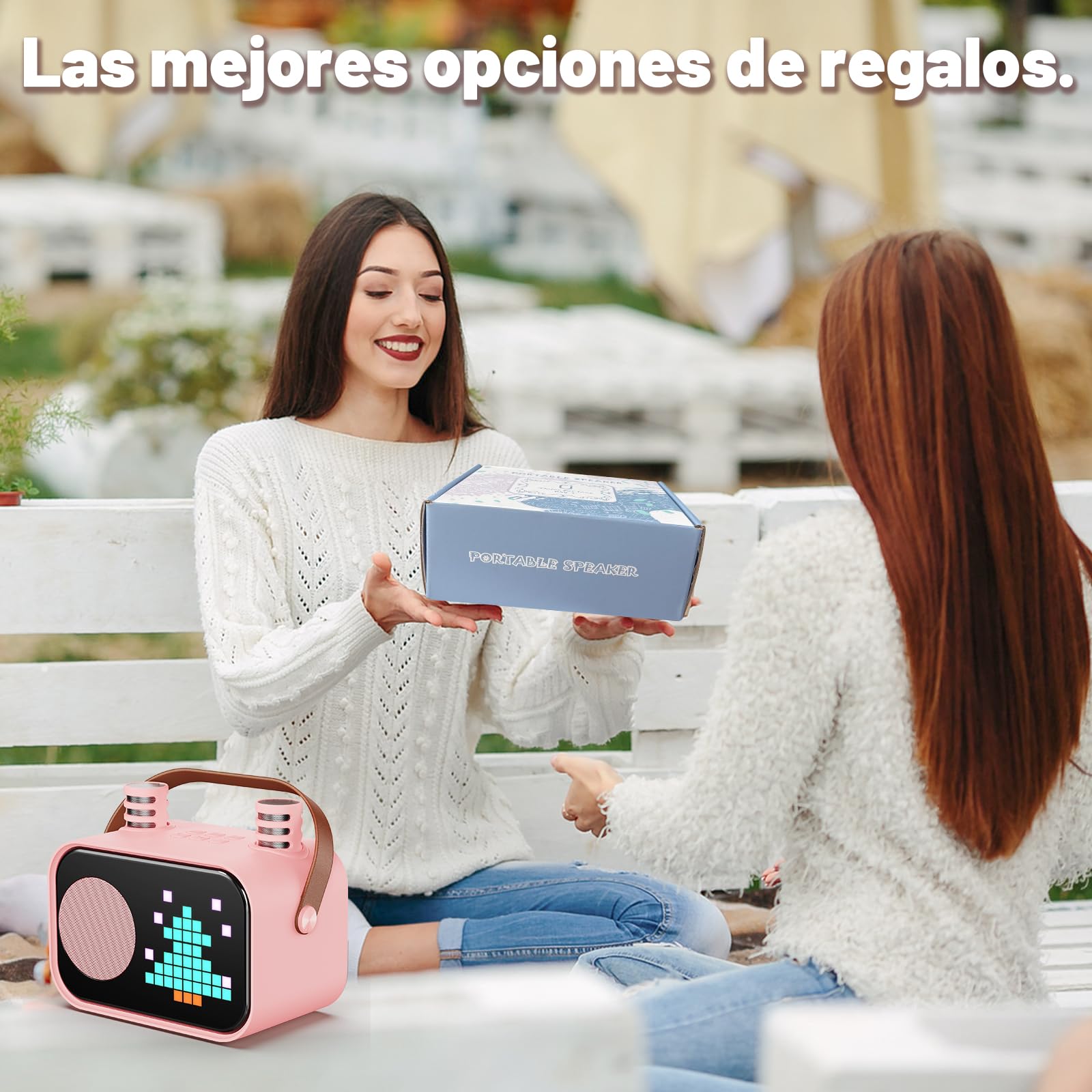 JYX D58 Máquina de Karaoke para Niños y Adultos, Mini Altavoz Portátil de Karaoke Bluetooth con 2 Micrófonos Inalámbricos (Rosa)