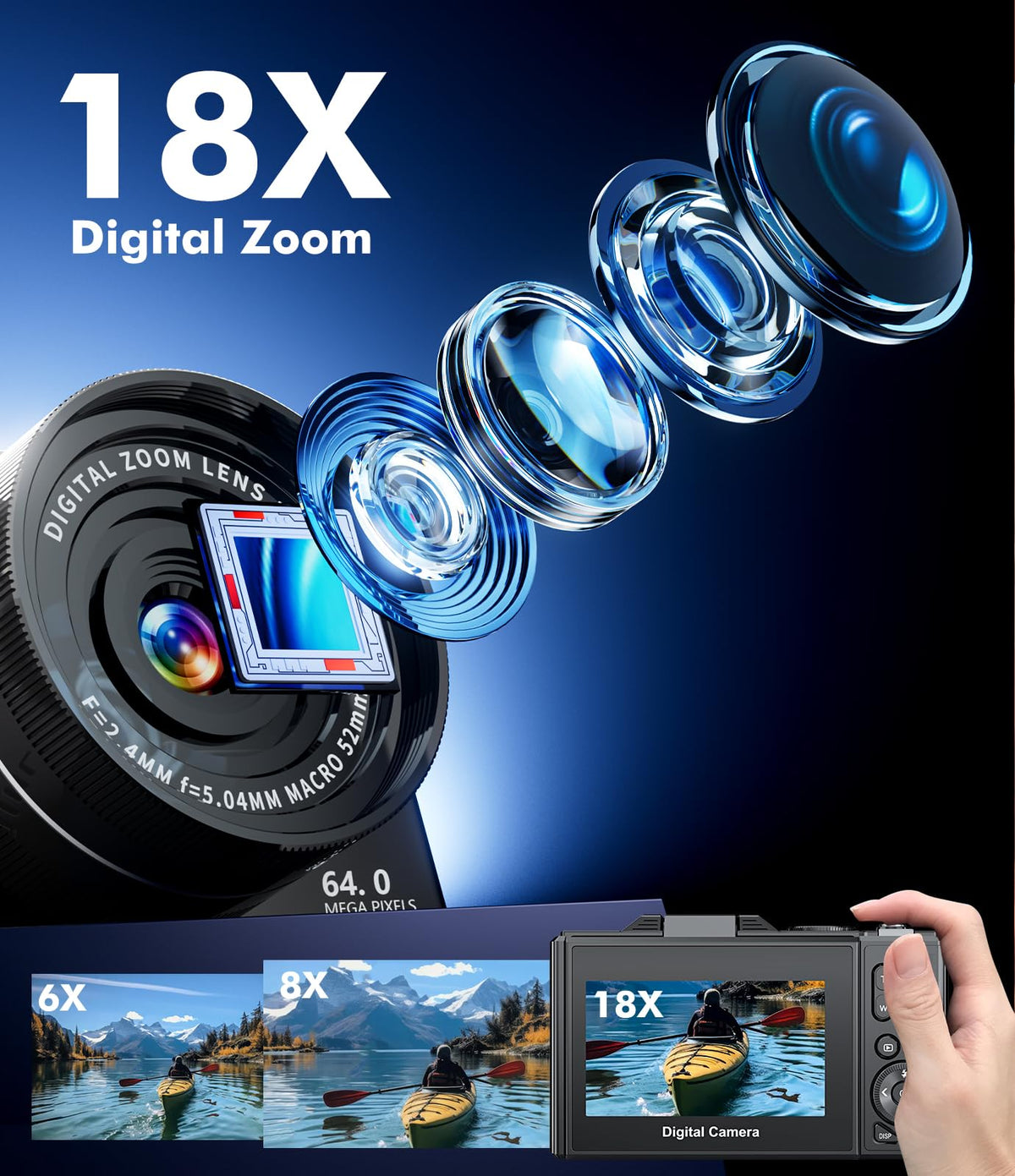 CIRRO Cámara Digital 4K para fotografía, WiFi 64MP UHD Vlogging Cámara con zoom18X, Lente súper Gran Angular, visualización abatible de 3 Pulgadas y 180°, 32 GB. por Favor identifique la Tienda