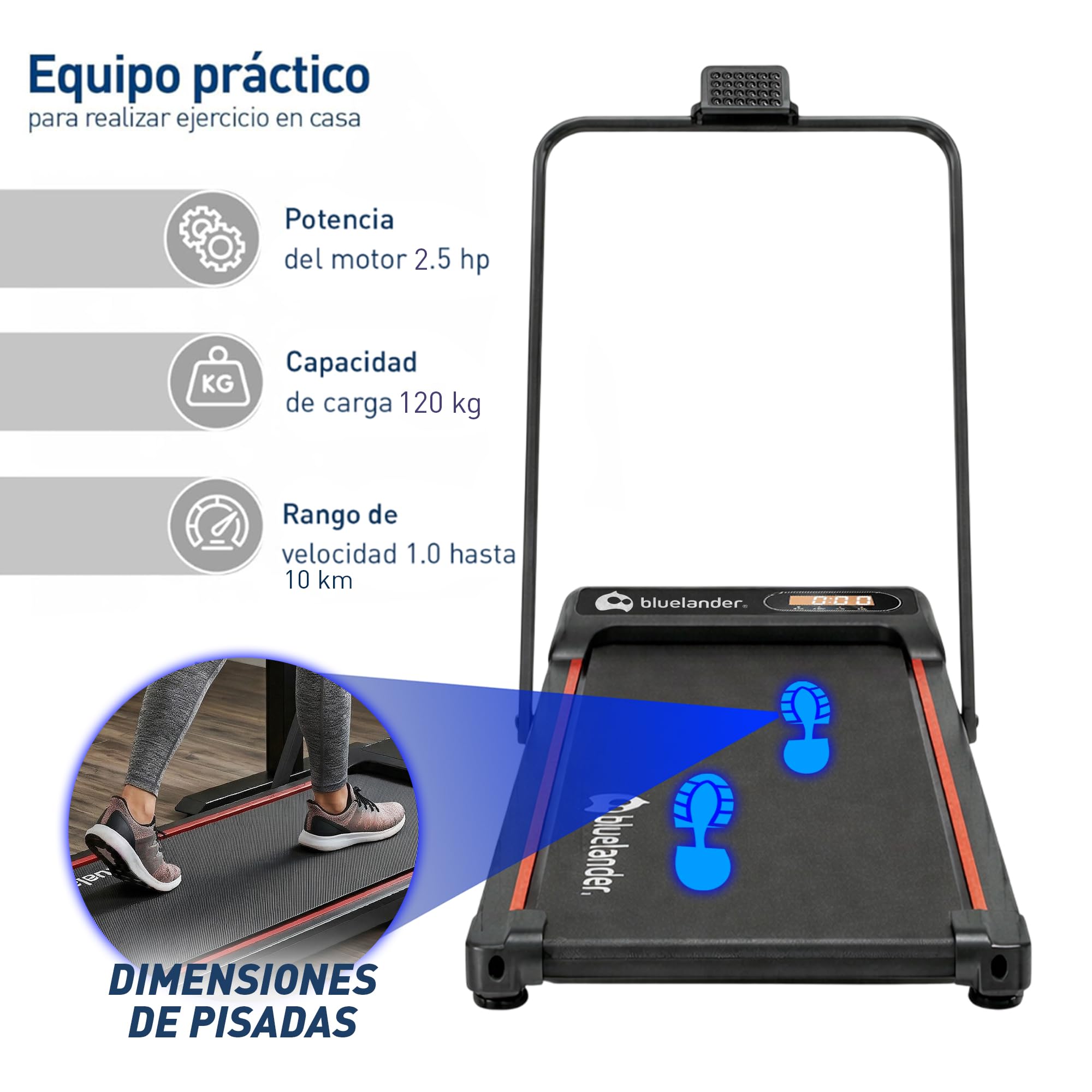 Bluelander Caminadora Electrica, Walking Pad con Asa, 100 * 48 * 120 cm, 110 V, Pantalla Digital, Caminadora Plegable, Portatil, Ideal para Oficina, Hogar, Cinta para Caminar (Walking Pad con Asa)
