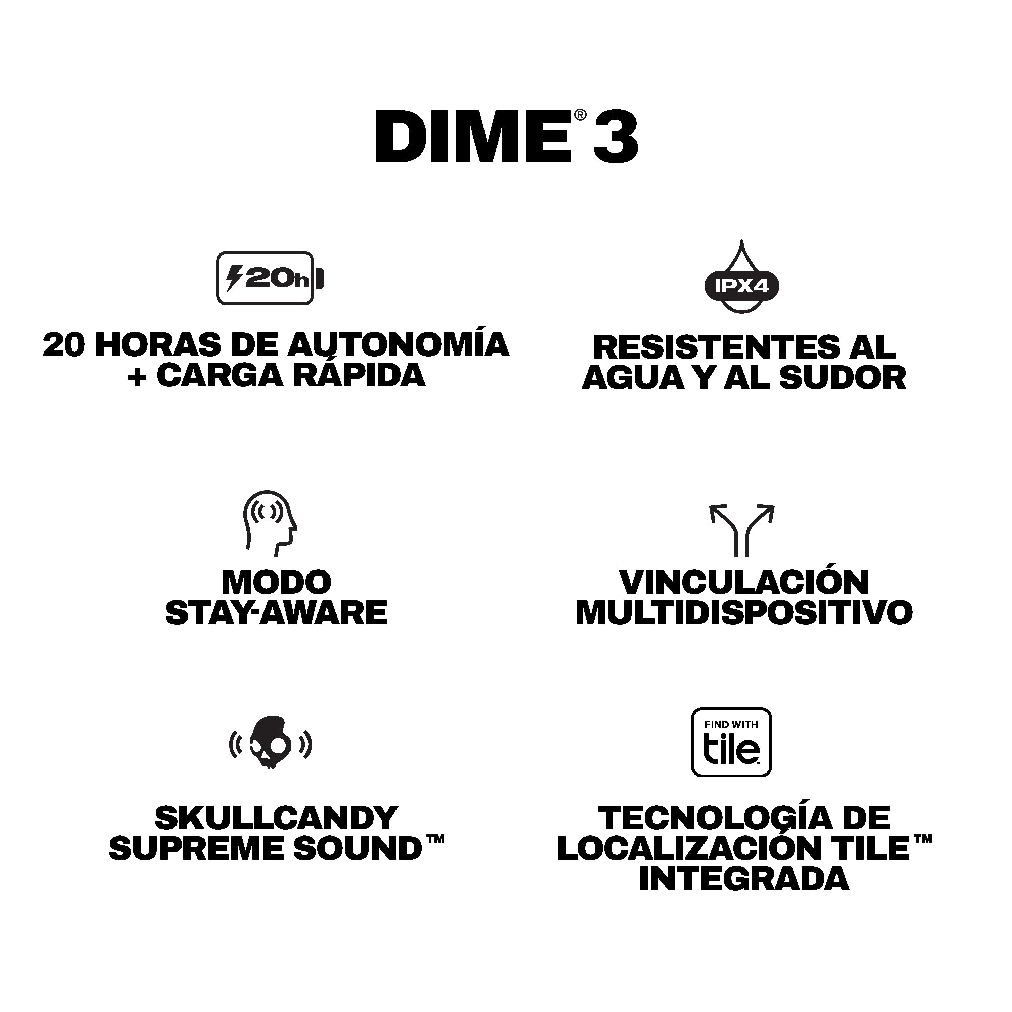 Skullcandy Dime 3 Auriculares In-Ear Inalámbricos, 20 h de Autonomía, Micrófono, Compatibles con iPhone Android y Dispositivos Bluetooth, Negro