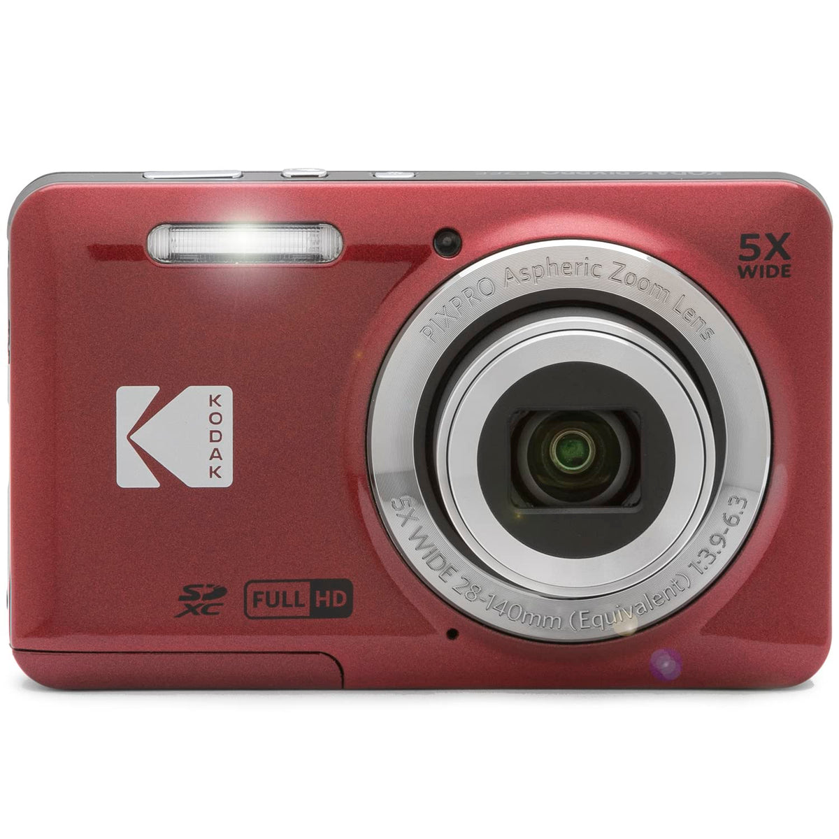 Cámara digital Kodak PIXPRO FZ55, paquete en rojo con tarjeta de memoria Lexar de 32 GB de alto rendimiento 800x UHS-I SDHC + estuche para cámara Deco Photo Point and Shoot Field Bag